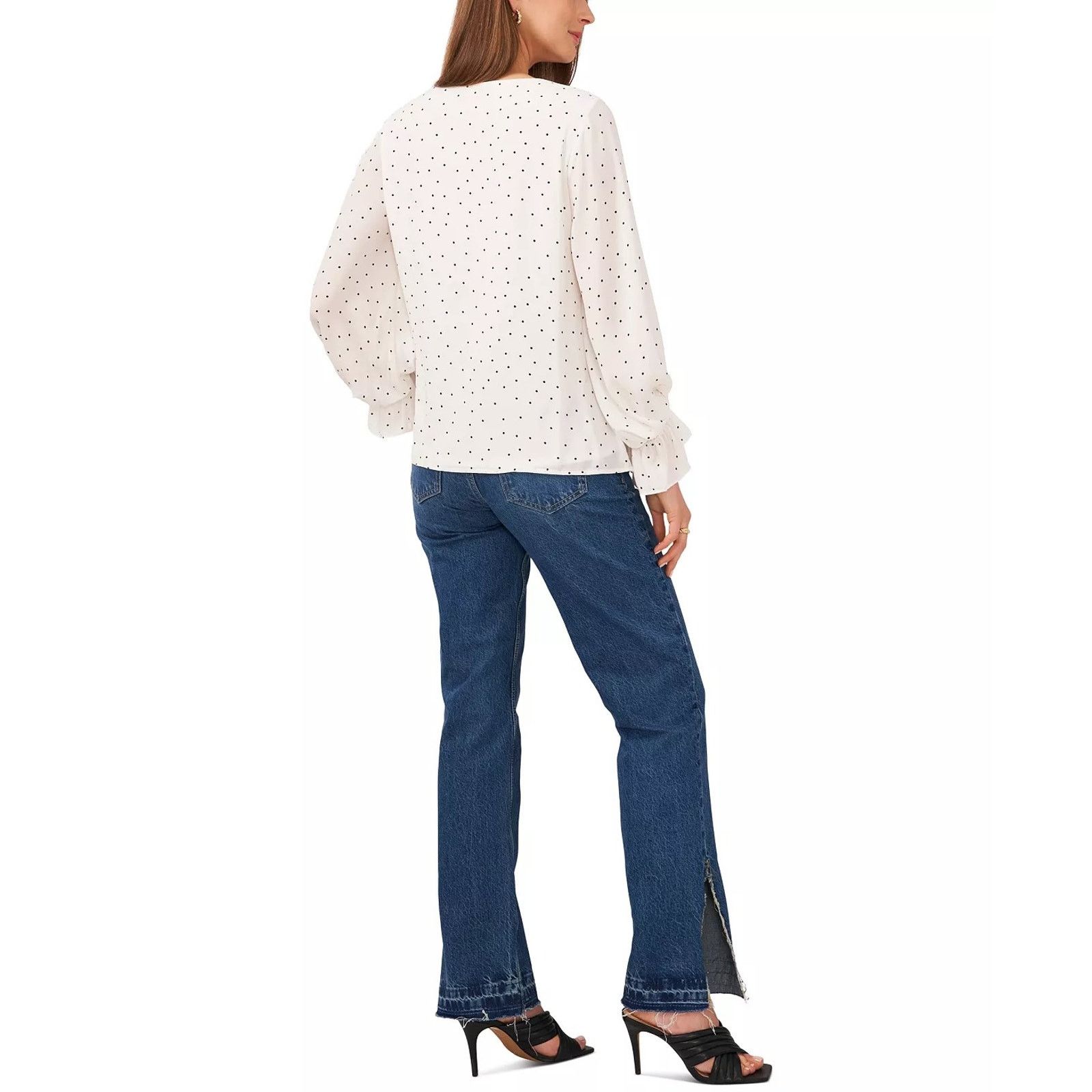 Vince Camuto Vince Camuto Women Dotted Smocked Cuff V-Neck Blouse Size S Size S / US 4 / IT 40 - 4 Thumbnail