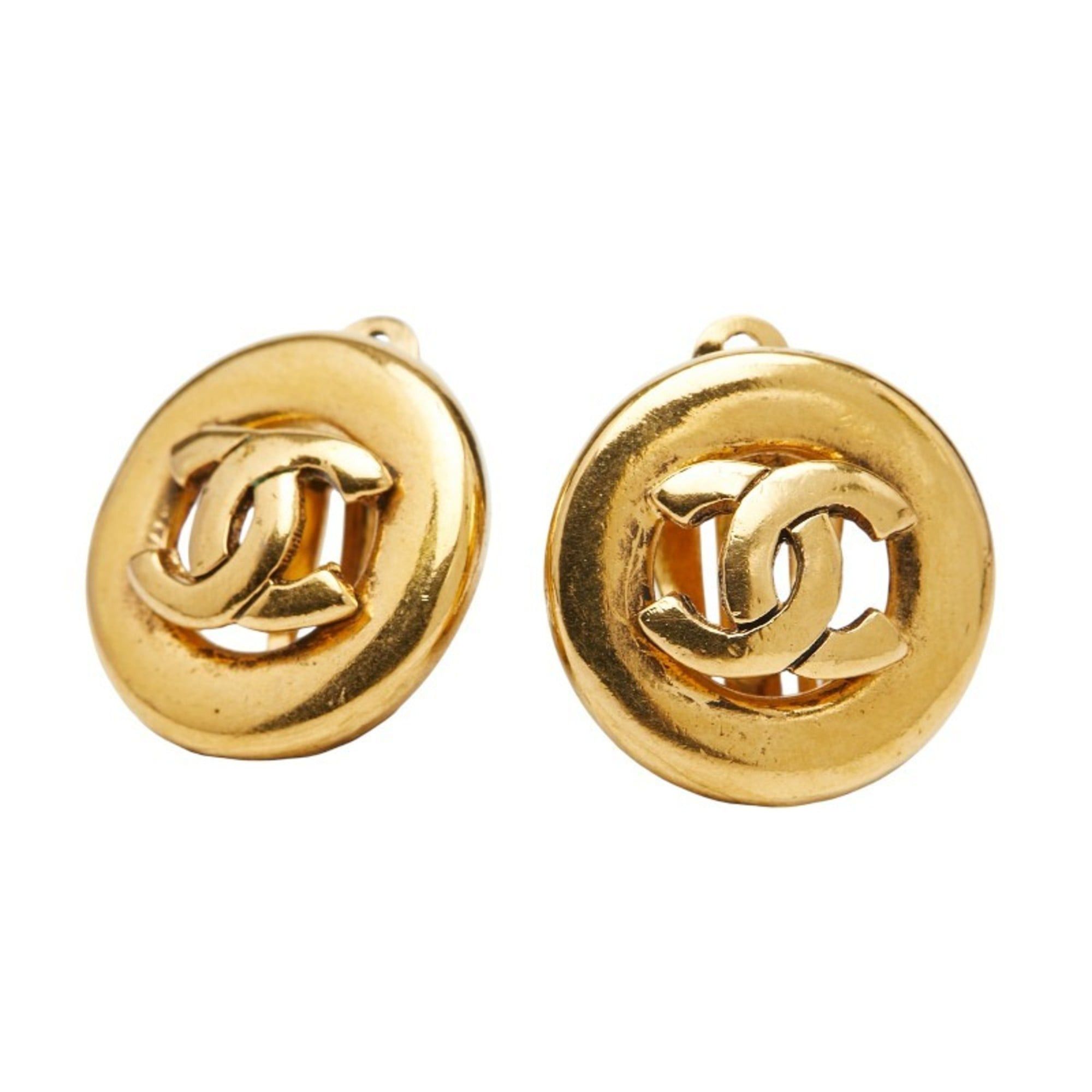 Chanel Chanel Coco Mark Round Earrings, Gold Plated, Women's, CHANEL Size ONE SIZE - 1 Thumbnail