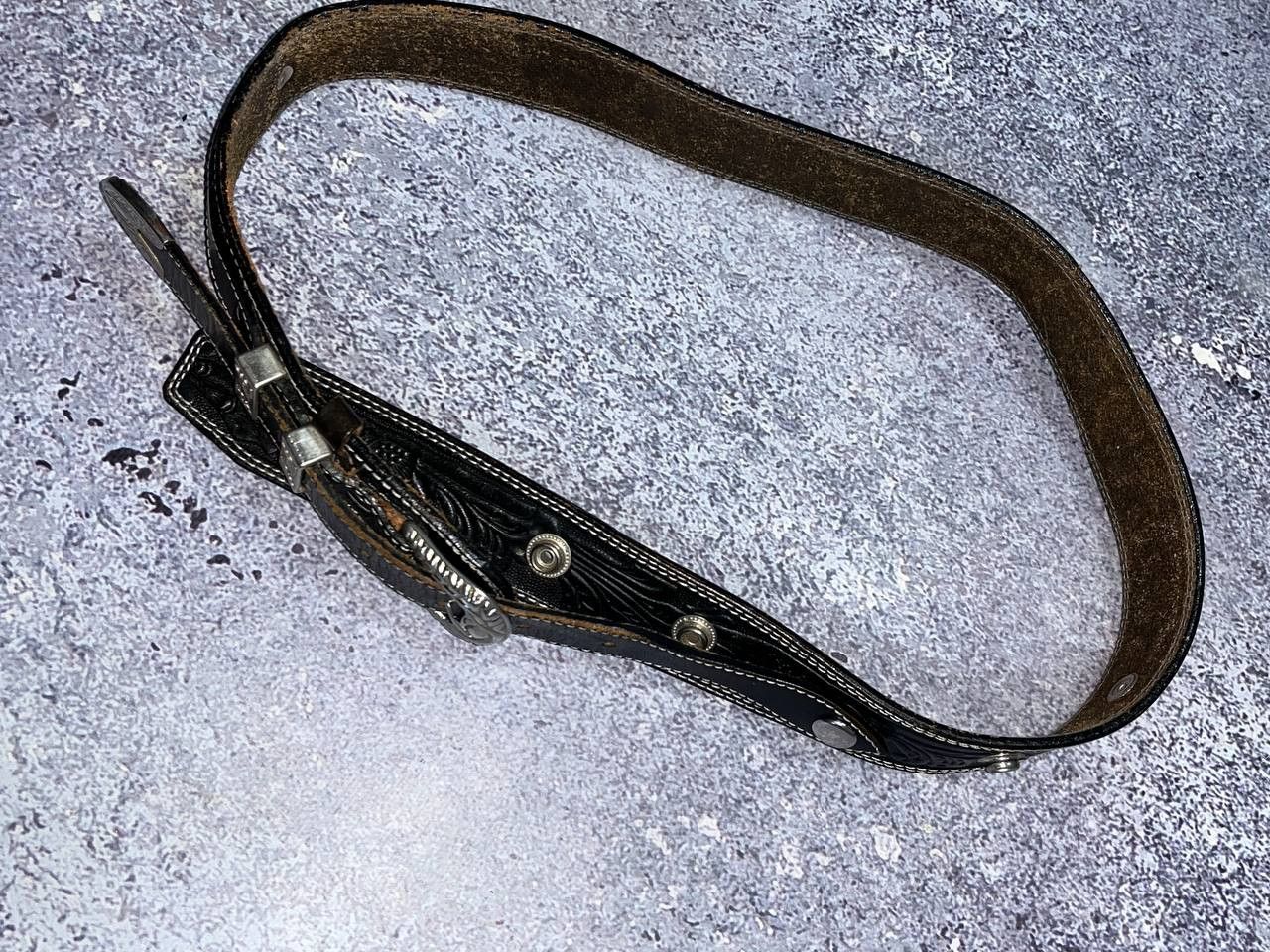 Vintage Vintage Western Barocco Cowboy Cowgirl buckle Leather belt Size ONE SIZE - 10 Thumbnail