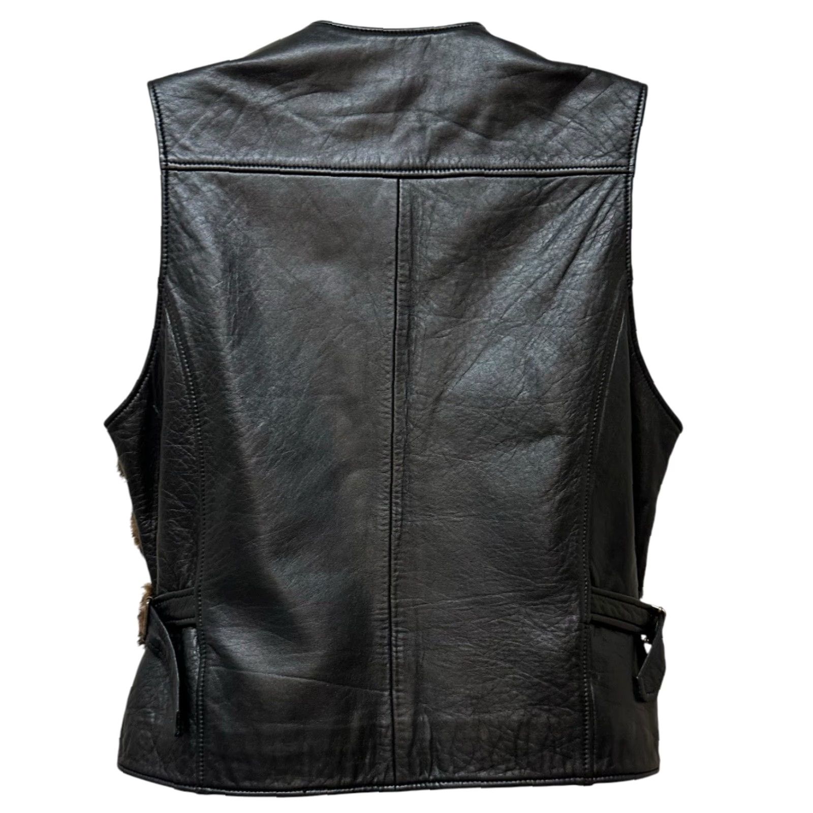 Skin VINTAGE Lydia Creazioni Lamb Skin Leather Moto Vest 1980s Brown M/L Double Breasted Diamond Patchwork Womens Size M / US 6-8 / IT 42-44 - 3 Thumbnail