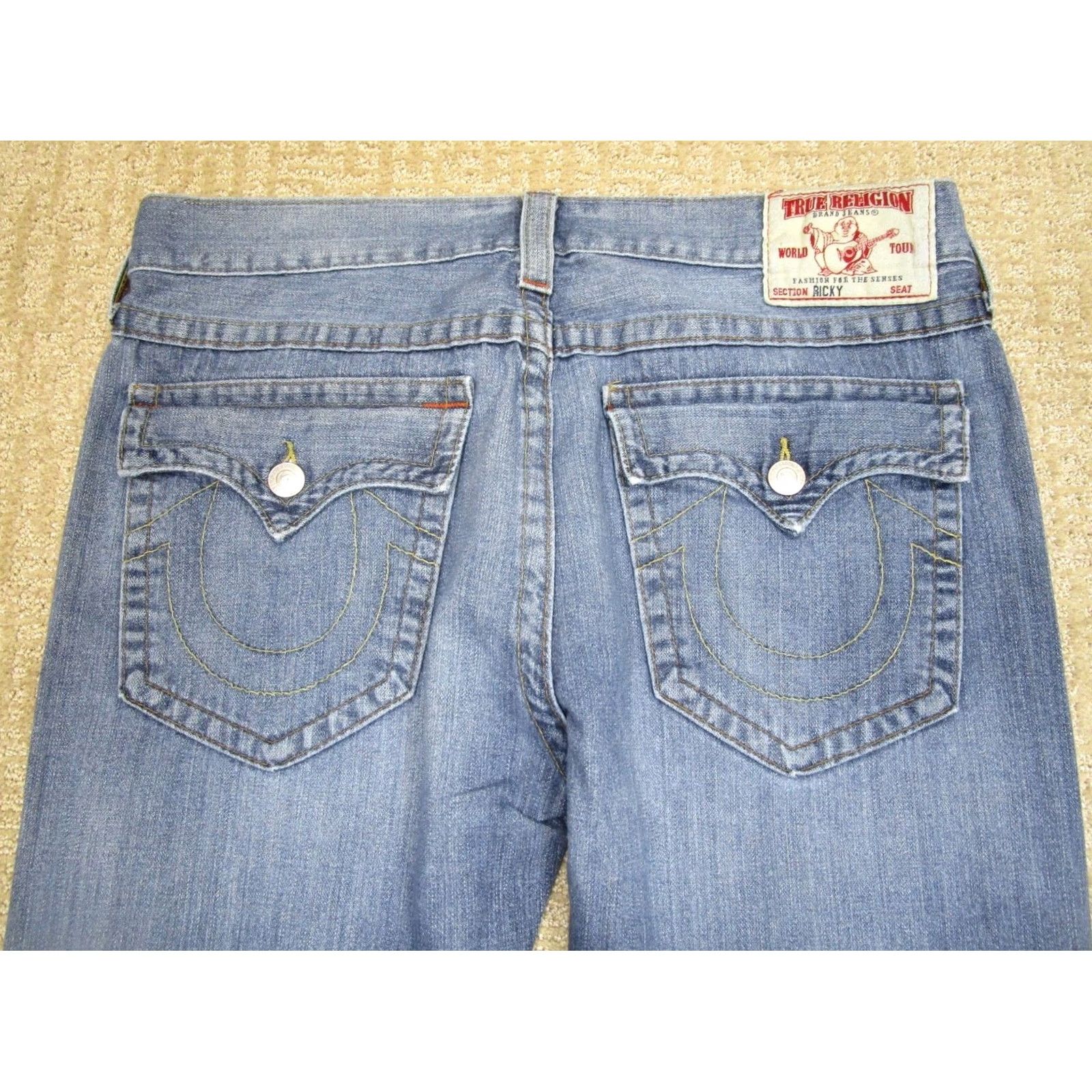 True Religion True Religion Jeans World Tour Ricky Men 38x34 Blue Light Wash Denim 5-Pocket Straight Relaxed Regular Style Jeans Size US 38 / EU 54 - 4 Thumbnail