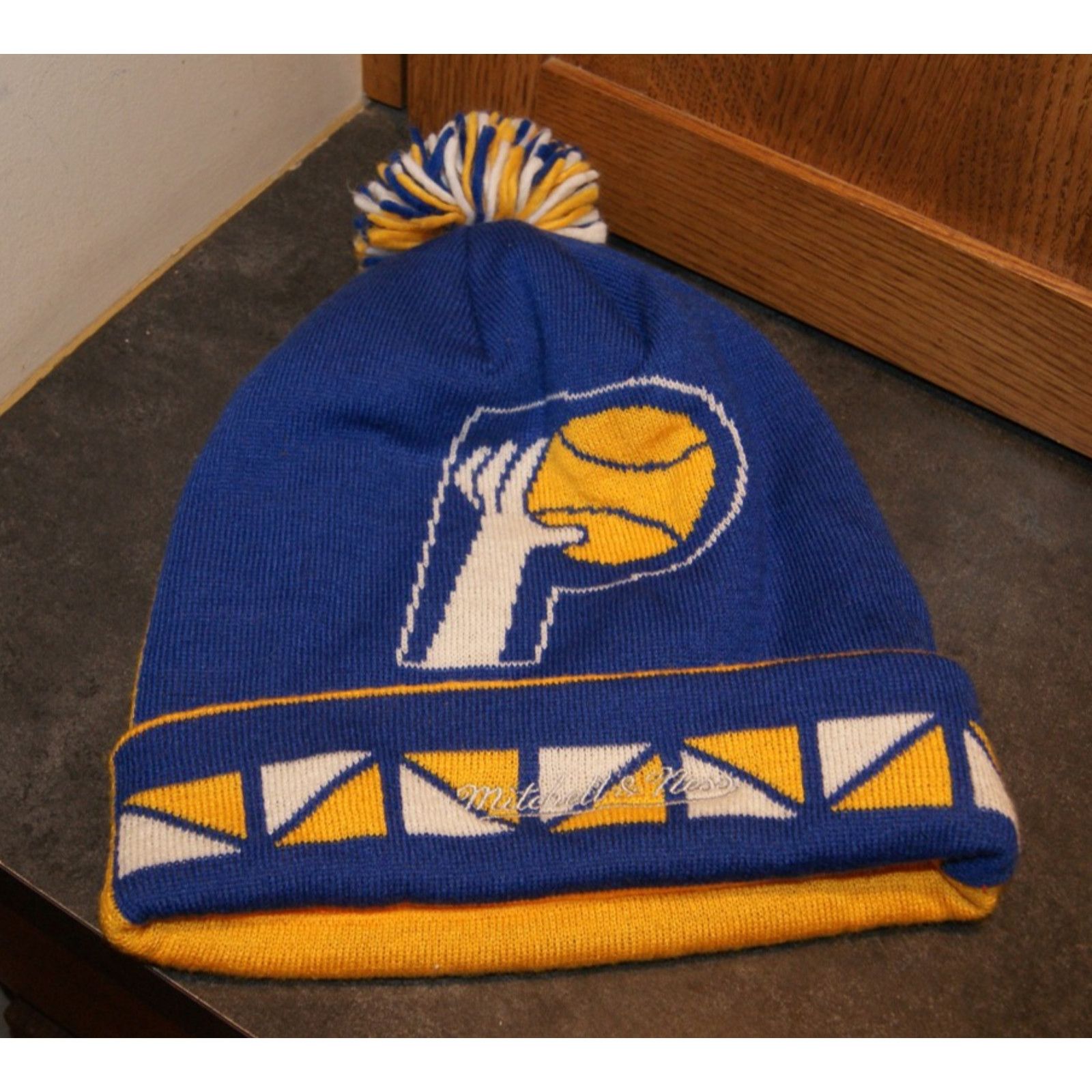 Mitchell & Ness Indiana Pacers Hat Beanie NBA Basketball Cuff Pom 2 Sided Size ONE SIZE - 2 Thumbnail