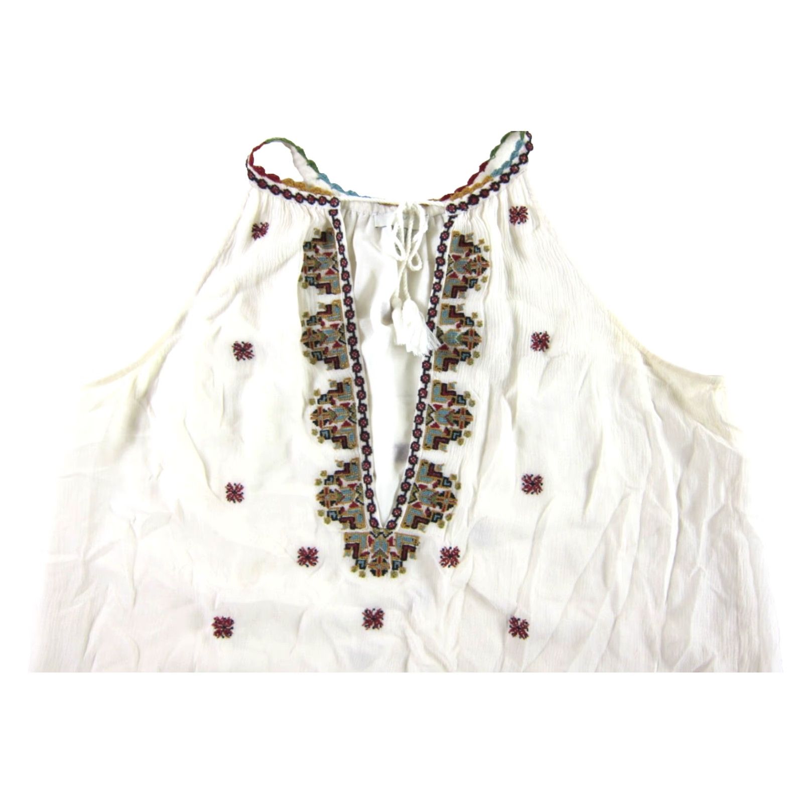 Joie JOIE 100% Silk Ivory Blue Red Embroidered Sleeveless Tunic Tank Blouse Small Size S / US 4 / IT 40 - 4 Thumbnail