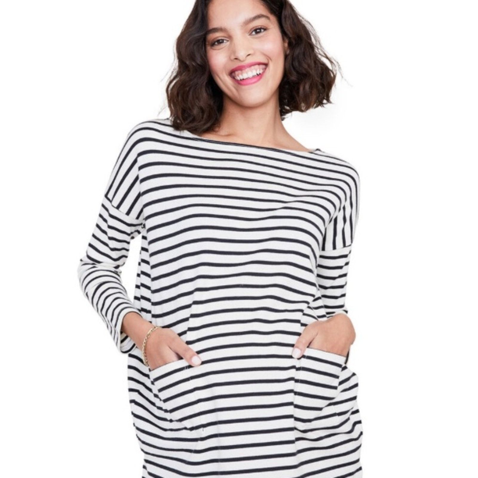 Other HATCH $148 Bateau Neck Striped Black Ivory Maternity Top 0 Size XS / US 0-2 / IT 36-38 - 6 Thumbnail