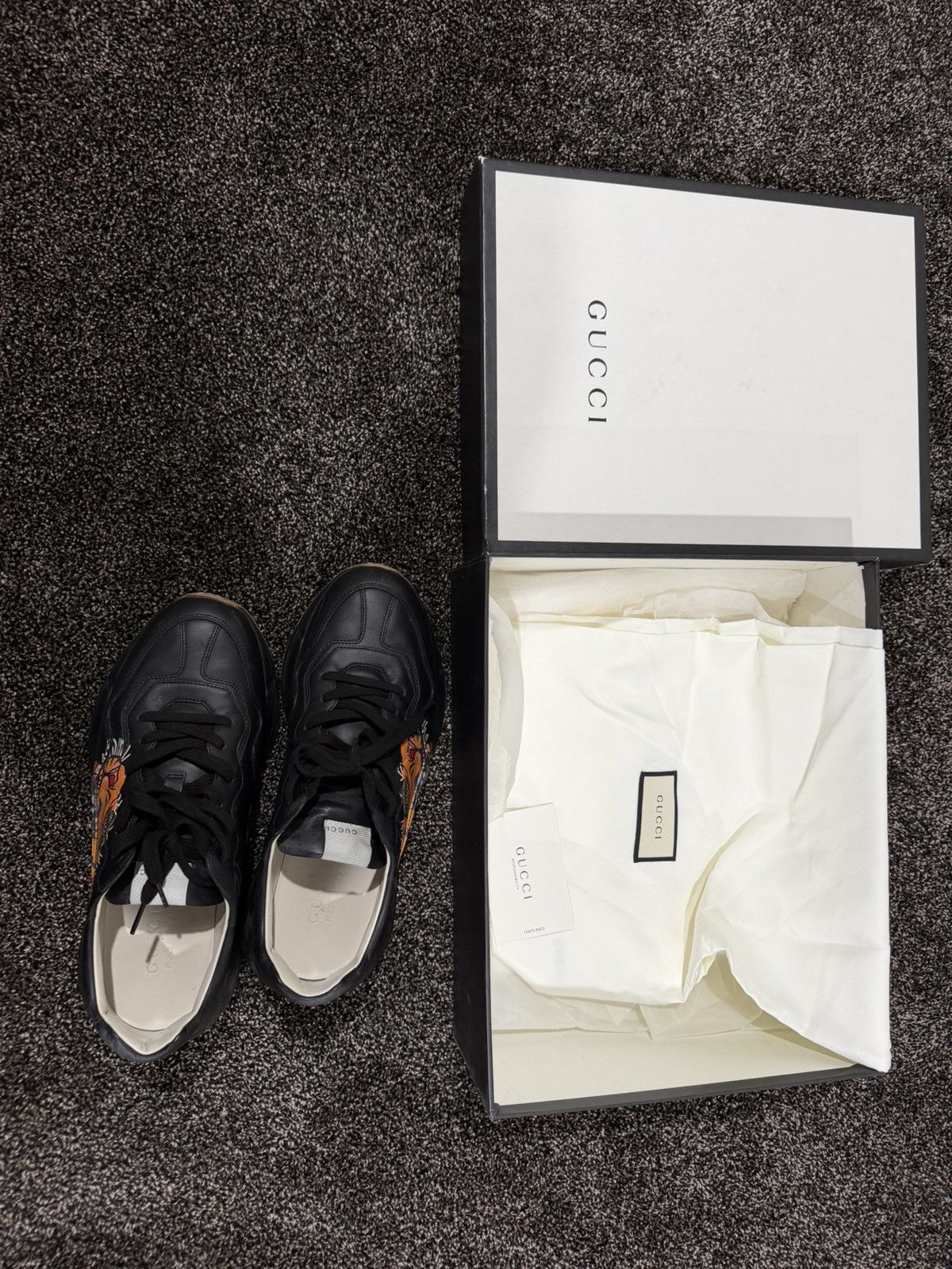 Gucci Gucci Rhyton 2020 Tiger Black Leather Low Top Sneakers Size US 10 / EU 43 - 14 Thumbnail