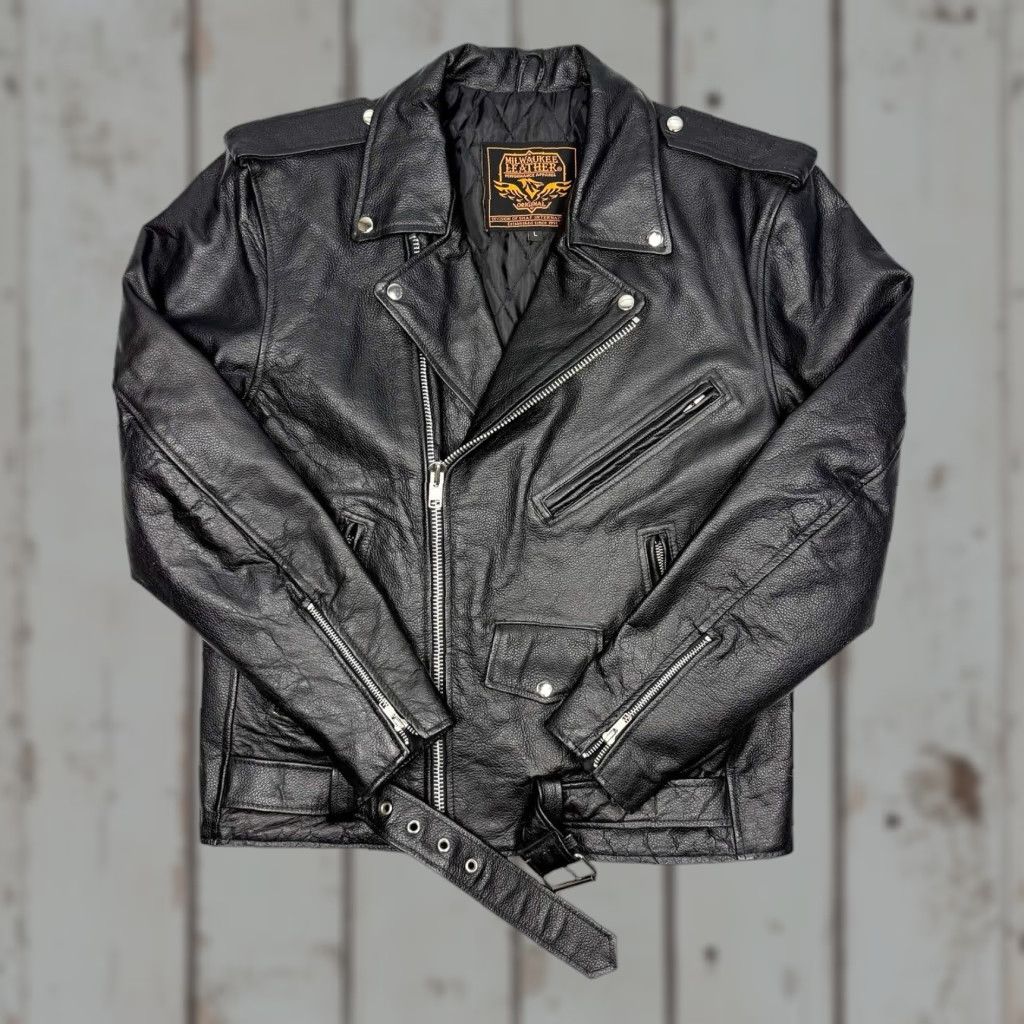 Vintage Milwaukee Leather Black Classic Police Motorcycle Leather Jacket Mens L Size US L / EU 52-54 / 3 - 1 Thumbnail