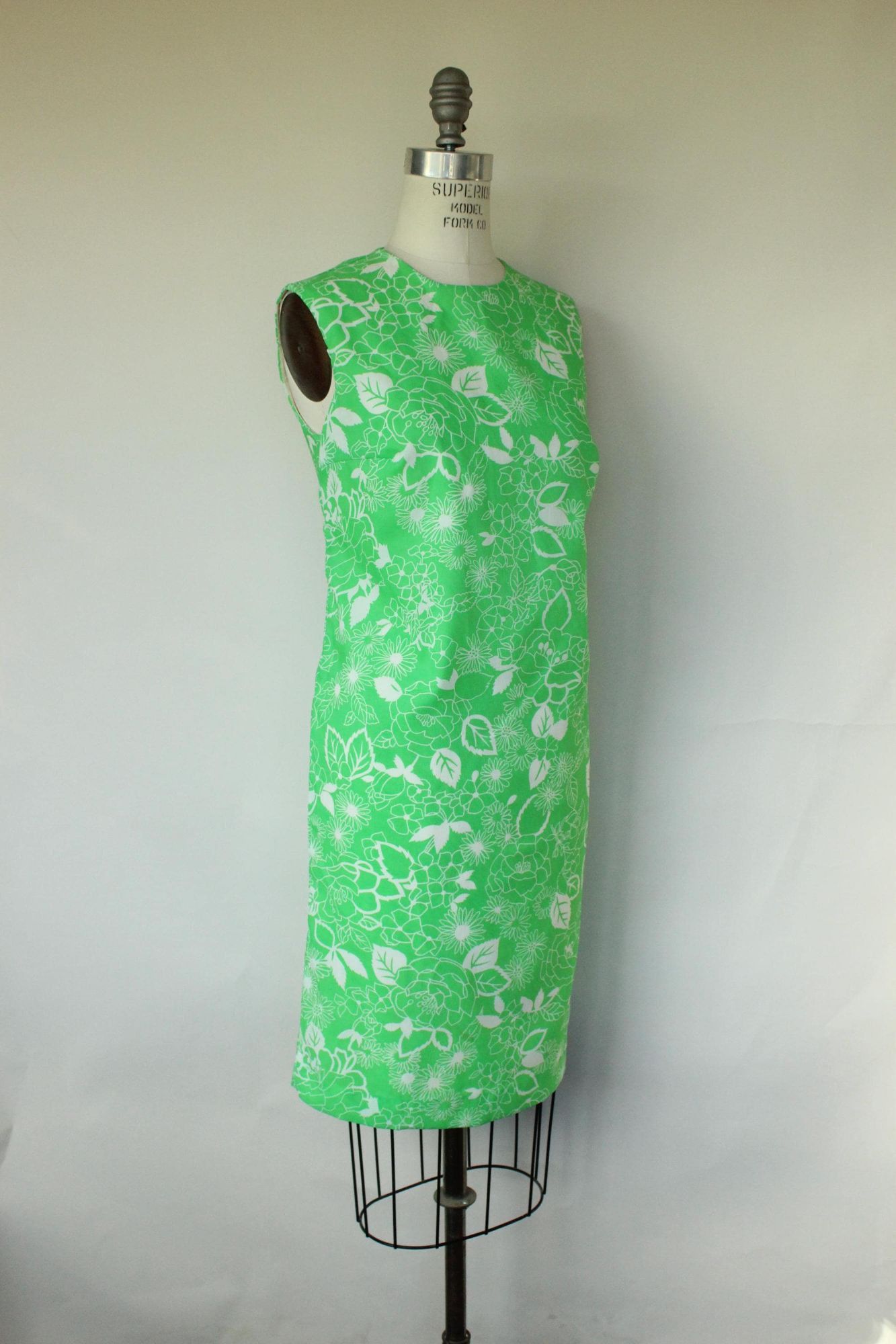 Vintage Vintage 1960s Dress, Volup Fritzi Green and White Floral Pri Size M / US 6-8 / IT 42-44 - 5 Thumbnail