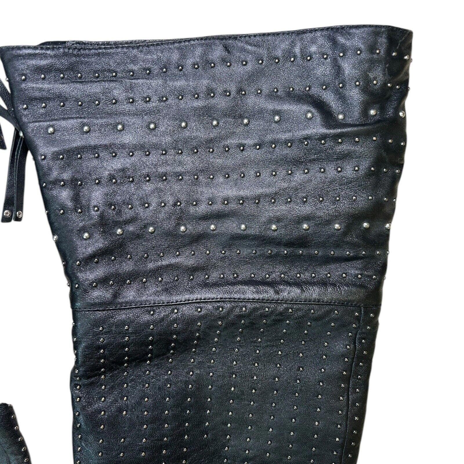 Designer Sam Edelman Black Leather Studded Over Knee Wedge Boots 7.5 Size US 7.5 / IT 37.5 - 6 Thumbnail