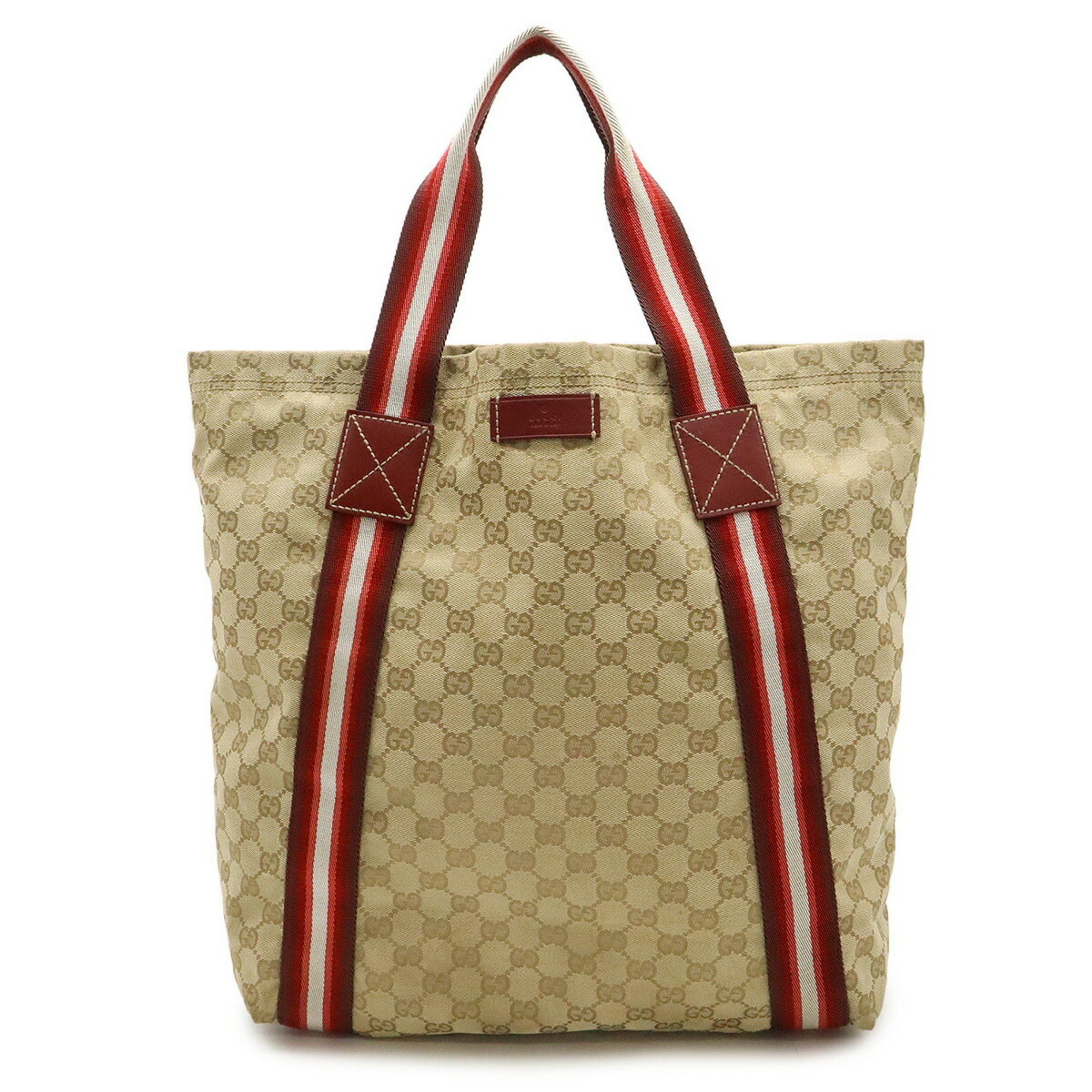 Gucci GG Canvas Sherry Line Tote Bag Large Shoulder Beige Red Multicolor 189669, Women's