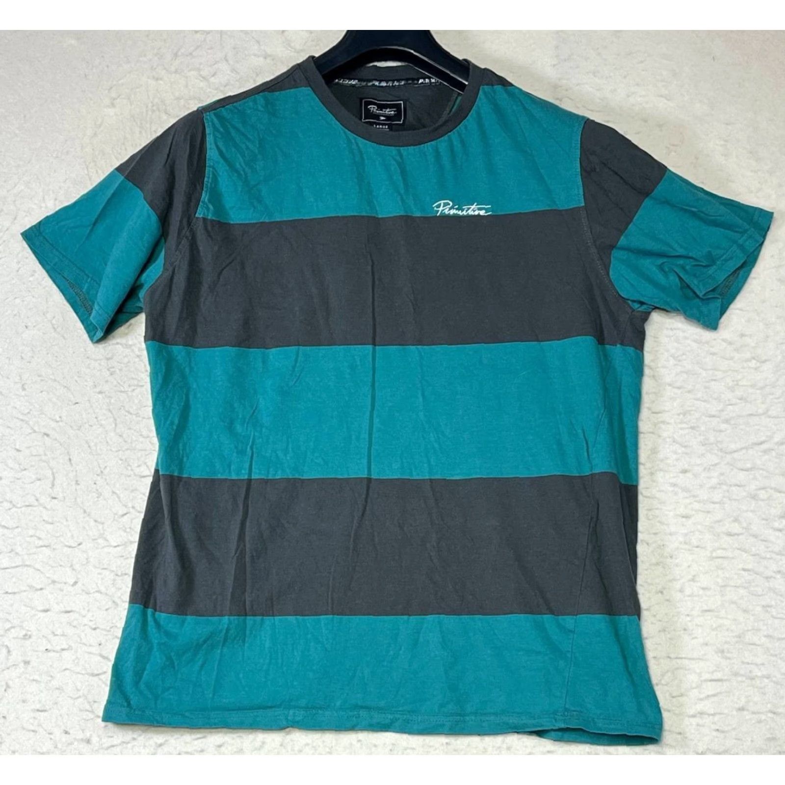Primitive Primitive Shirt Mens L Colorblock Short Sleeve Pullover Blue Gray Wide Striped Cotton Casual Size US L / EU 52-54 / 3 - 2 Thumbnail
