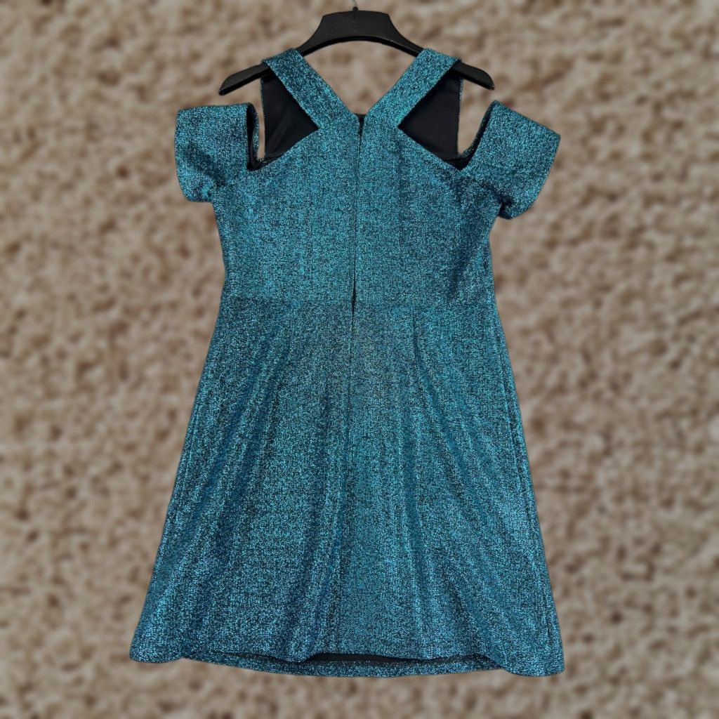 topshop blue skater dress Topshop Crushed Velvet Blue Gray Skater Dress Side Cut Out Size 2