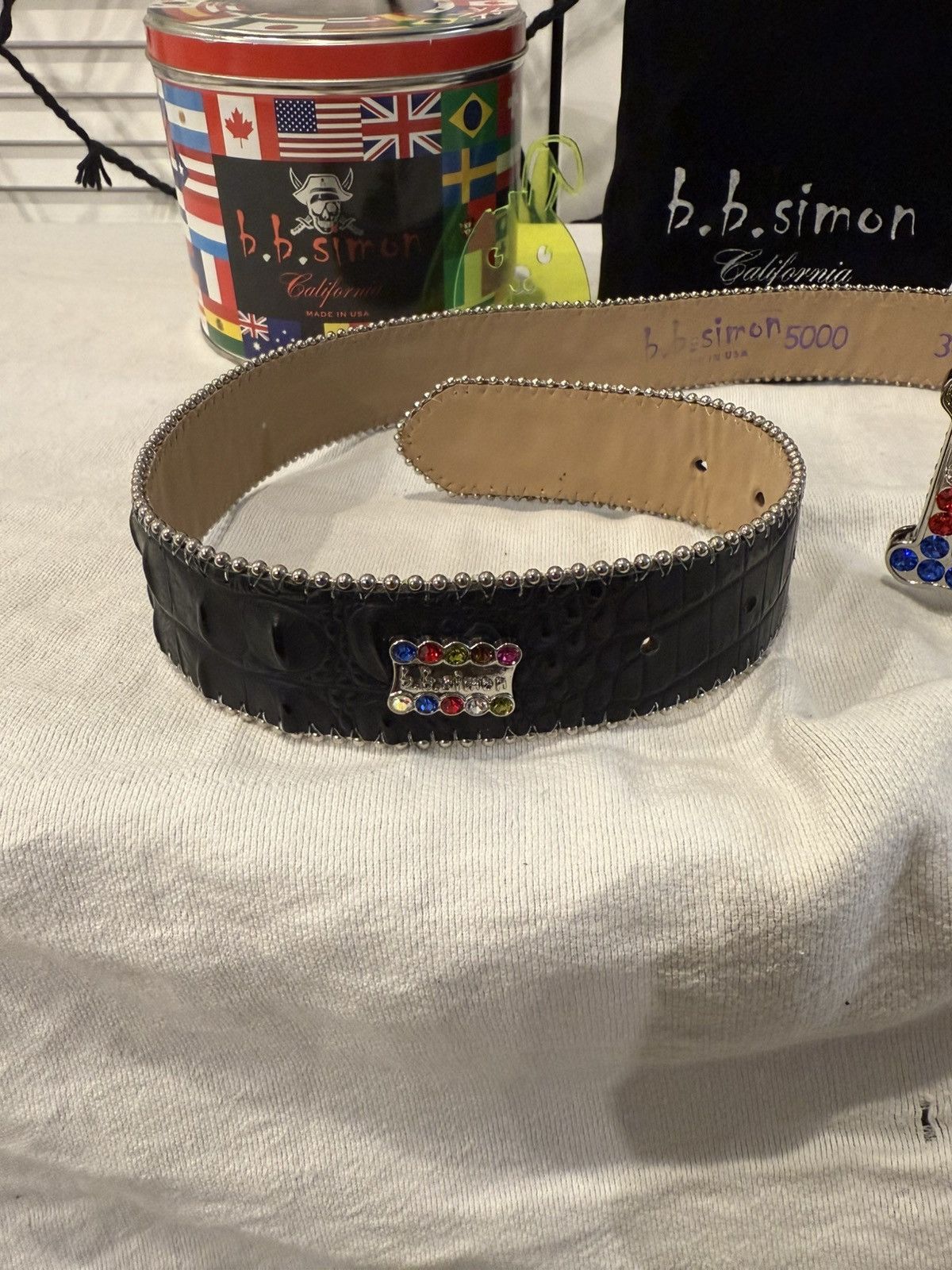 B.B. Simon B.B. Simon Black Croc Belt w/ Crystal D Buckle Size 34 - 3 Thumbnail