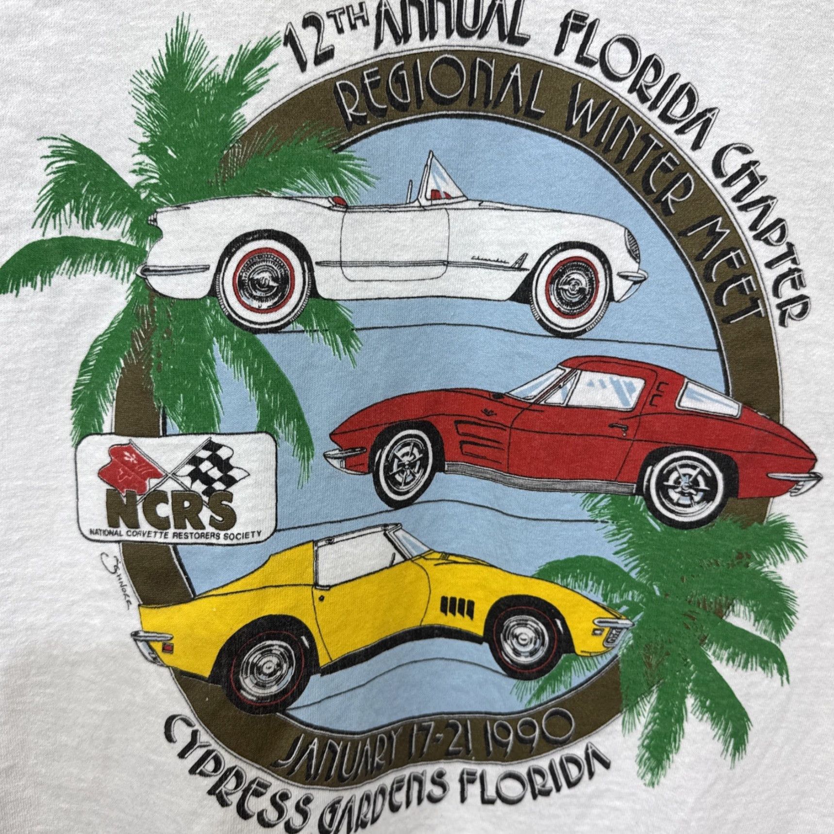 Fruit Of The Loom Vintage 1990s Fruit of the Loom Crew Neck T-Shirt Men L White Cypress Gardens Corvette Car Event Beach Retro 90s Size US L / EU 52-54 / 3 - 7 Thumbnail