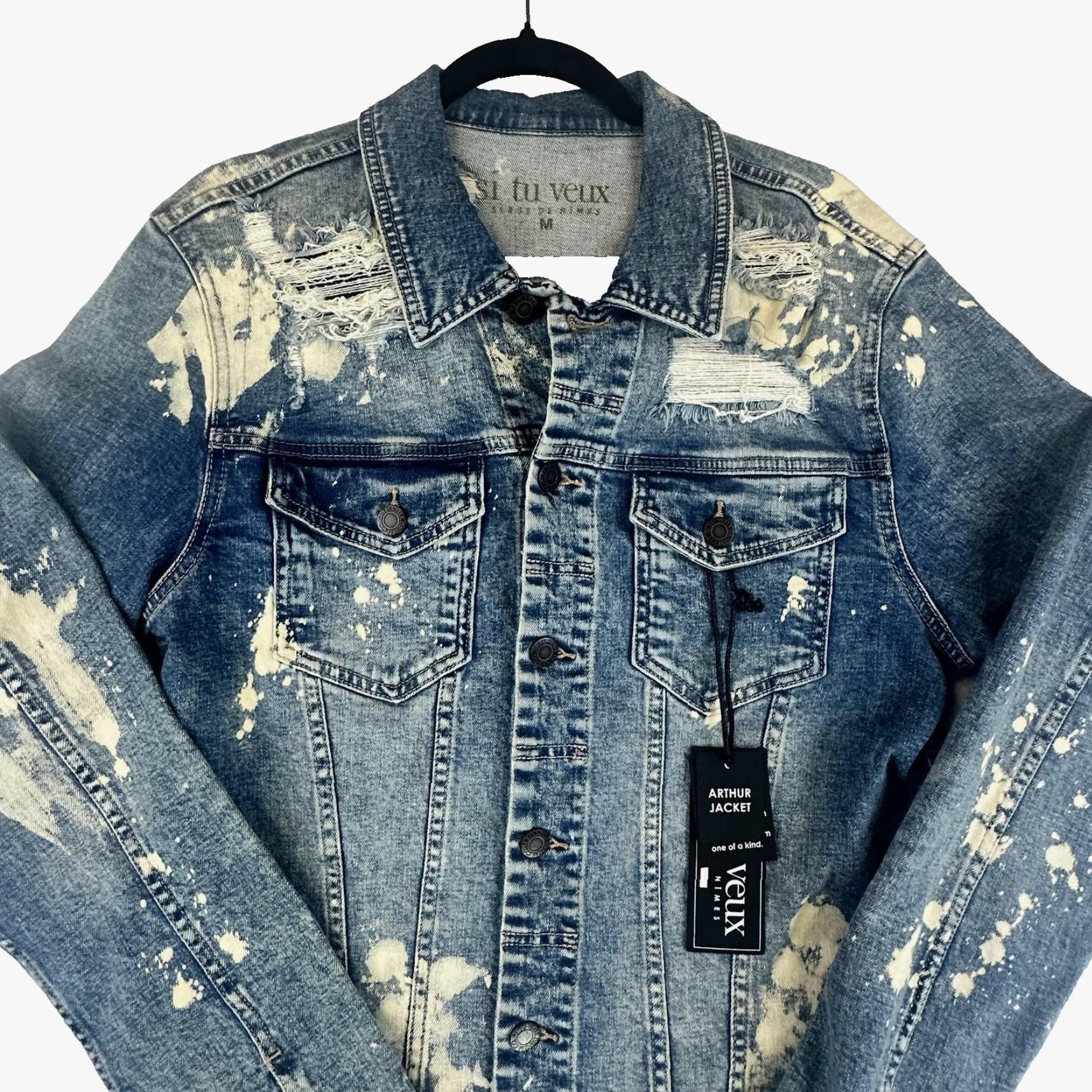 Denime Si Tu Veux Arthur Jacket Mens M Indigo Wash Distressed Paint Splatter Denim Size US M / EU 48-50 / 2 - 2 Thumbnail