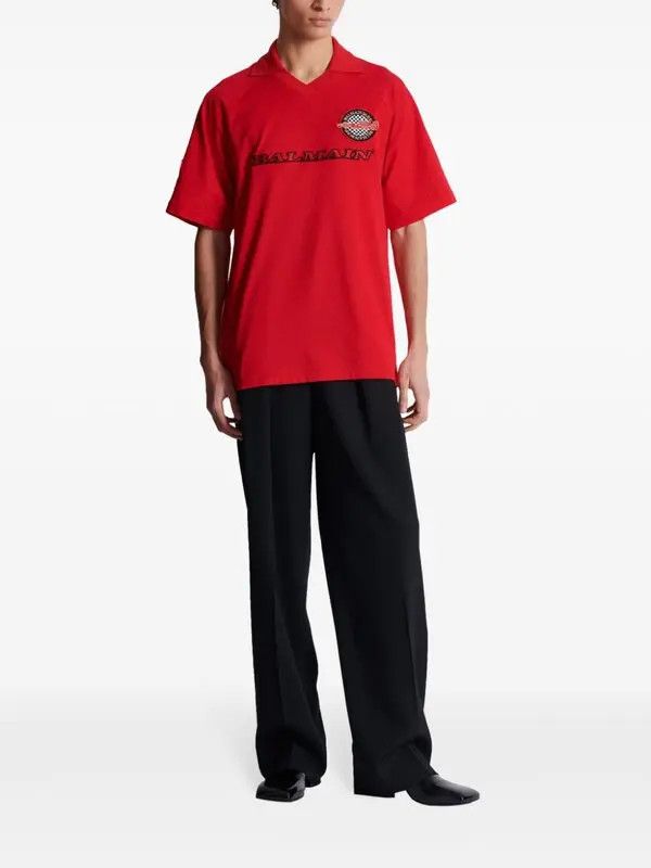 Balmain o1s1wg110925 Logo Patch Cotton Polo Shirt in Red Size US S / EU 44-46 / 1 - 2 Thumbnail