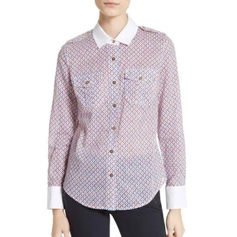 Tory Burch Tory Burch Brigitte Contrast Trim Blouse Old Money Quiet Lux Size S / US 4 / IT 40 - 1 Thumbnail
