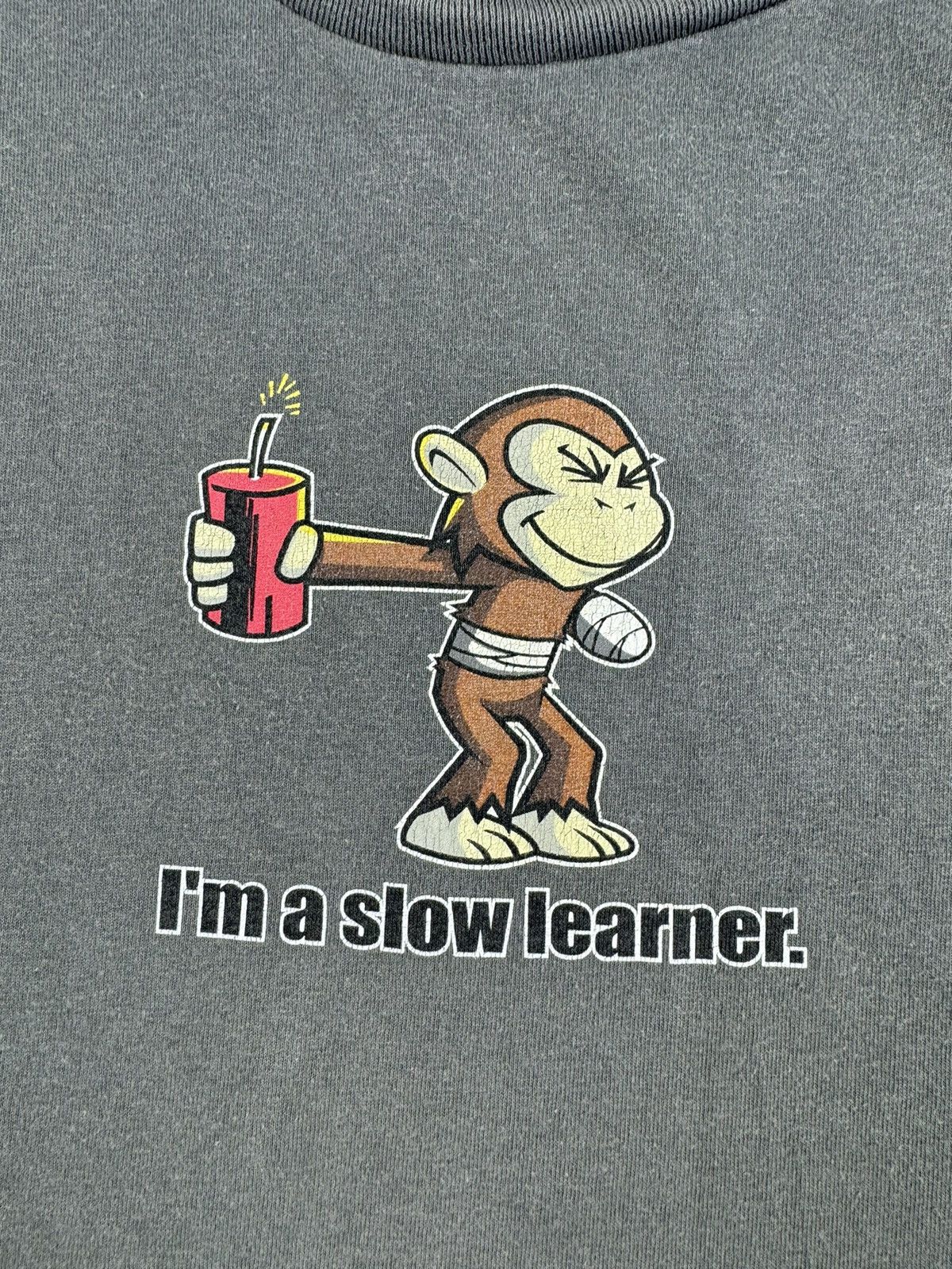 Vintage Vintage Monkey I'M Slow Learner Dynamite Joke Y2K T Shirt Tee Size US L / EU 52-54 / 3 - 7 Thumbnail