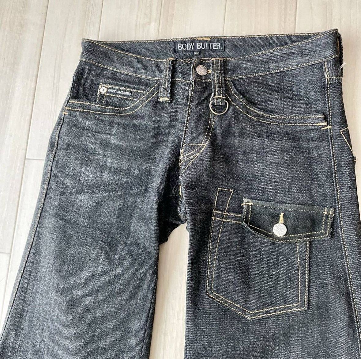 Japanese Brand × Vintage Flared cow leather body butter jeans Size 29" - 3 Thumbnail