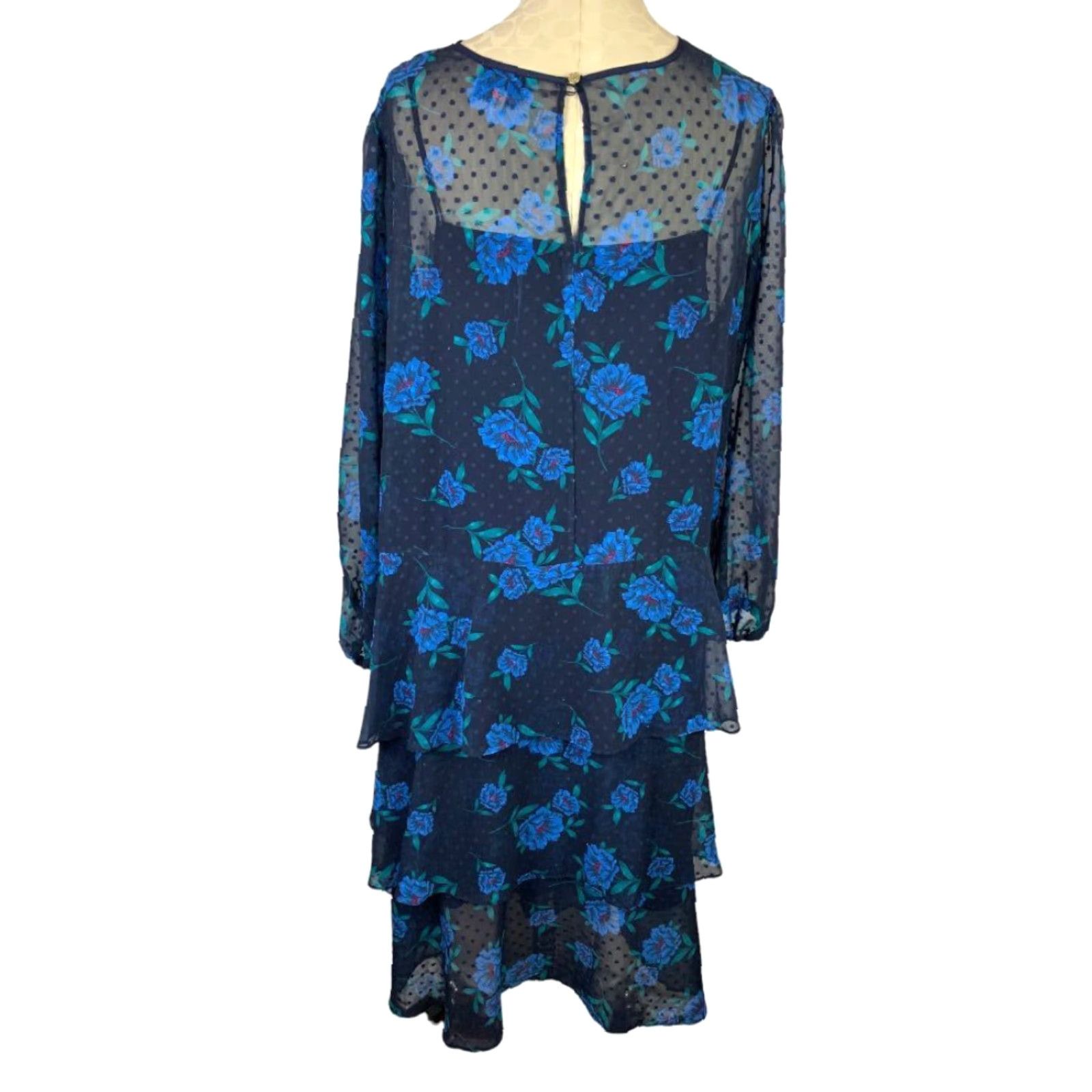 Vintage VINTAGE 24W Draper James for Eloquii Women's Blue Floral Swiss Dot Dress Dress Size 4XL / US 24-26 - 6 Thumbnail