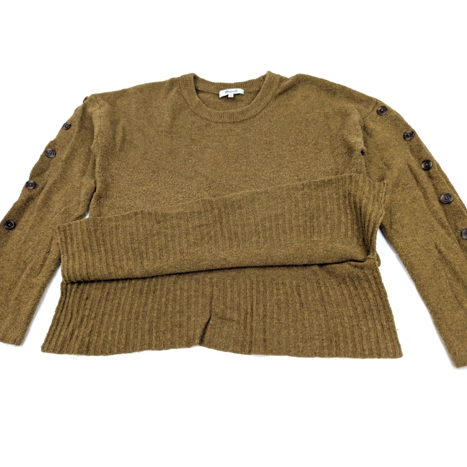 Madewell Madewell Sweater Women S Wool Blend Crew Neck Button Sleeve Golden Tan / Camel Brown Cable Knit Size S / US 4 / IT 40 - 4 Thumbnail