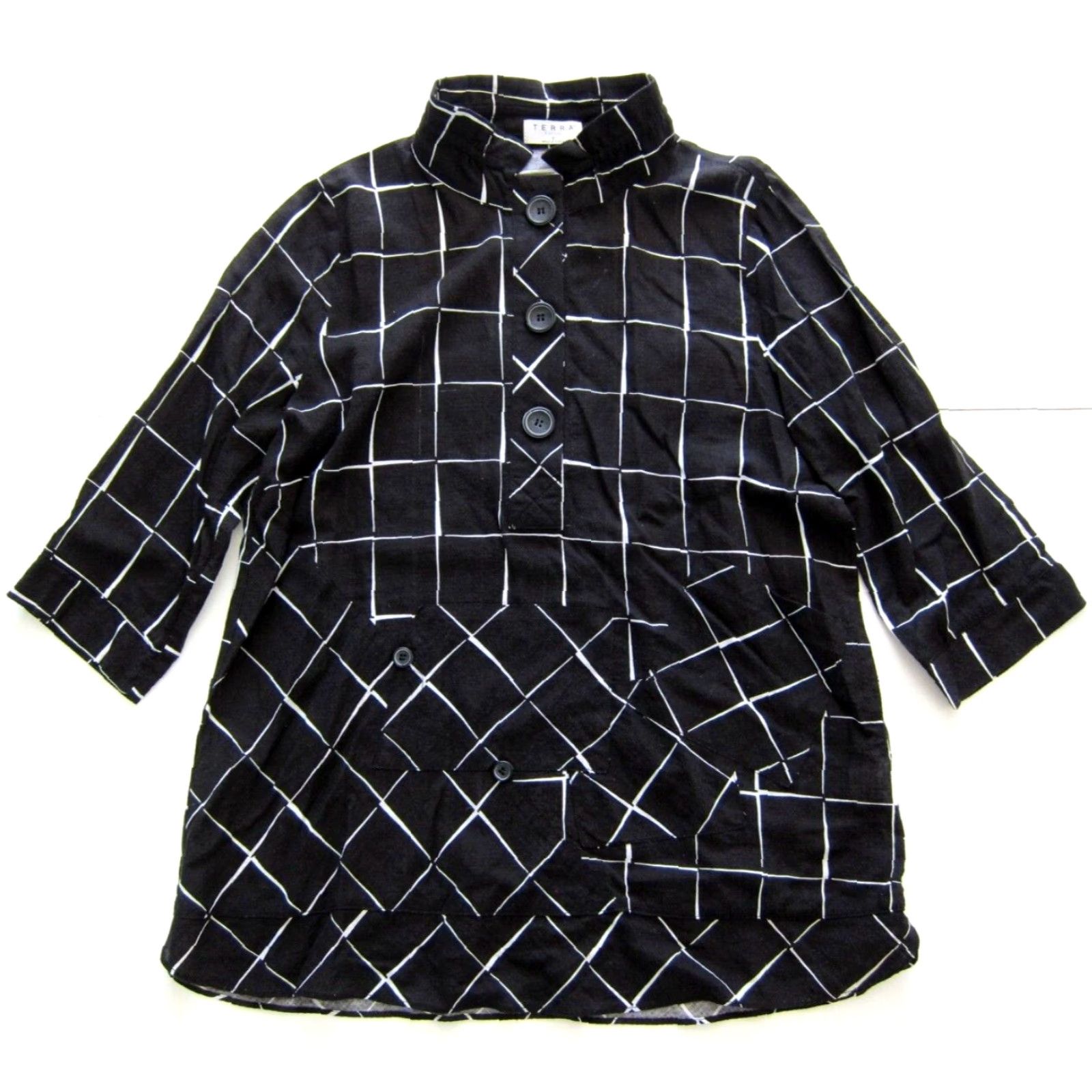 Vintage Terra SJ Apparel Blouse 3/4 Sleeve Mock Neck Pocket Plaid Cotton Small Women Size S / US 4 / IT 40 - 5 Thumbnail
