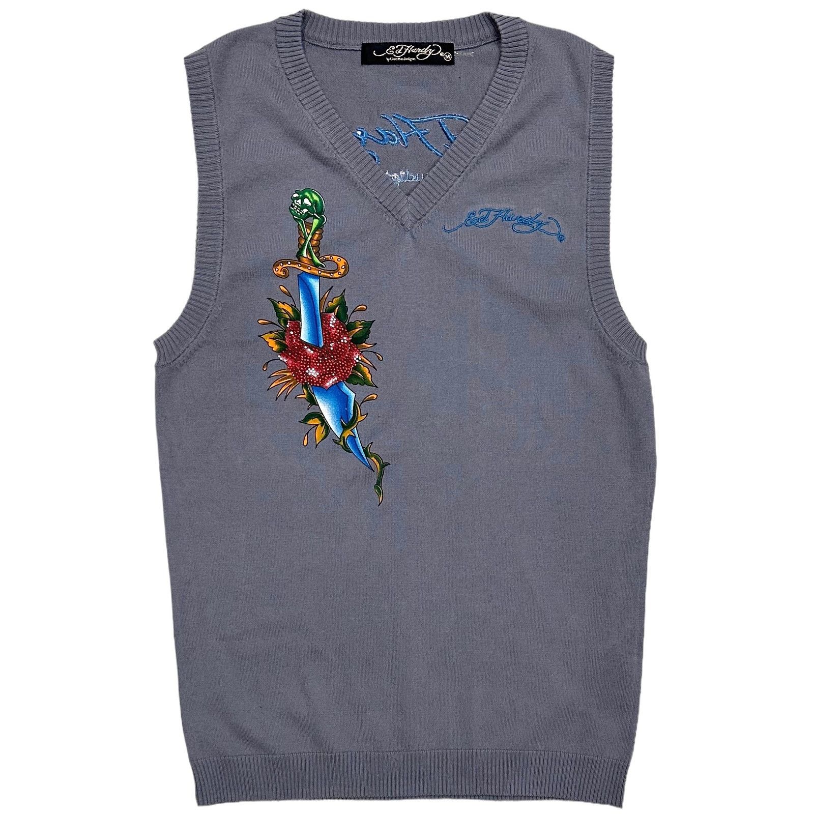 Ed Hardy Ed Hardy by Christian Audigier V-Neck Sweater Vest in Grey Size US M / EU 48-50 / 2 - 1 Thumbnail