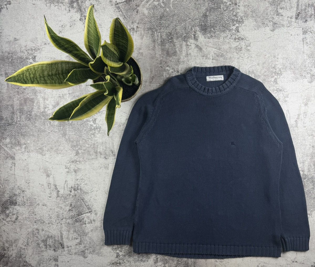Burberry Burberrys Vintage 90s Men’s XXL Blue Knitted Cotton Sweatshirt Sweater Pullover Size US XXL / EU 58 / 5 - 1 Thumbnail