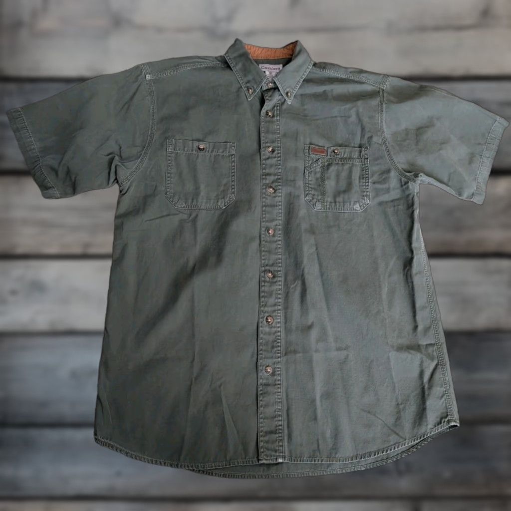 Carhartt VINTAGE Carhartt Shirt Men’s XLT Green Heavyweight Short Sleeve Cotton Workwear S133MOS Size US XL / EU 56 / 4 - 1 Thumbnail