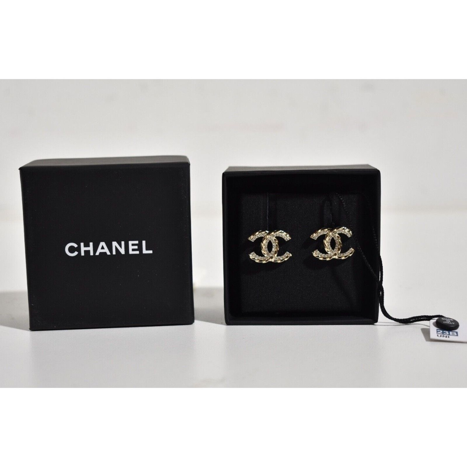 Chanel Chanel 23B Gold Crystal Interlocking Statement Stud Earrings Size ONE SIZE - 2 Thumbnail