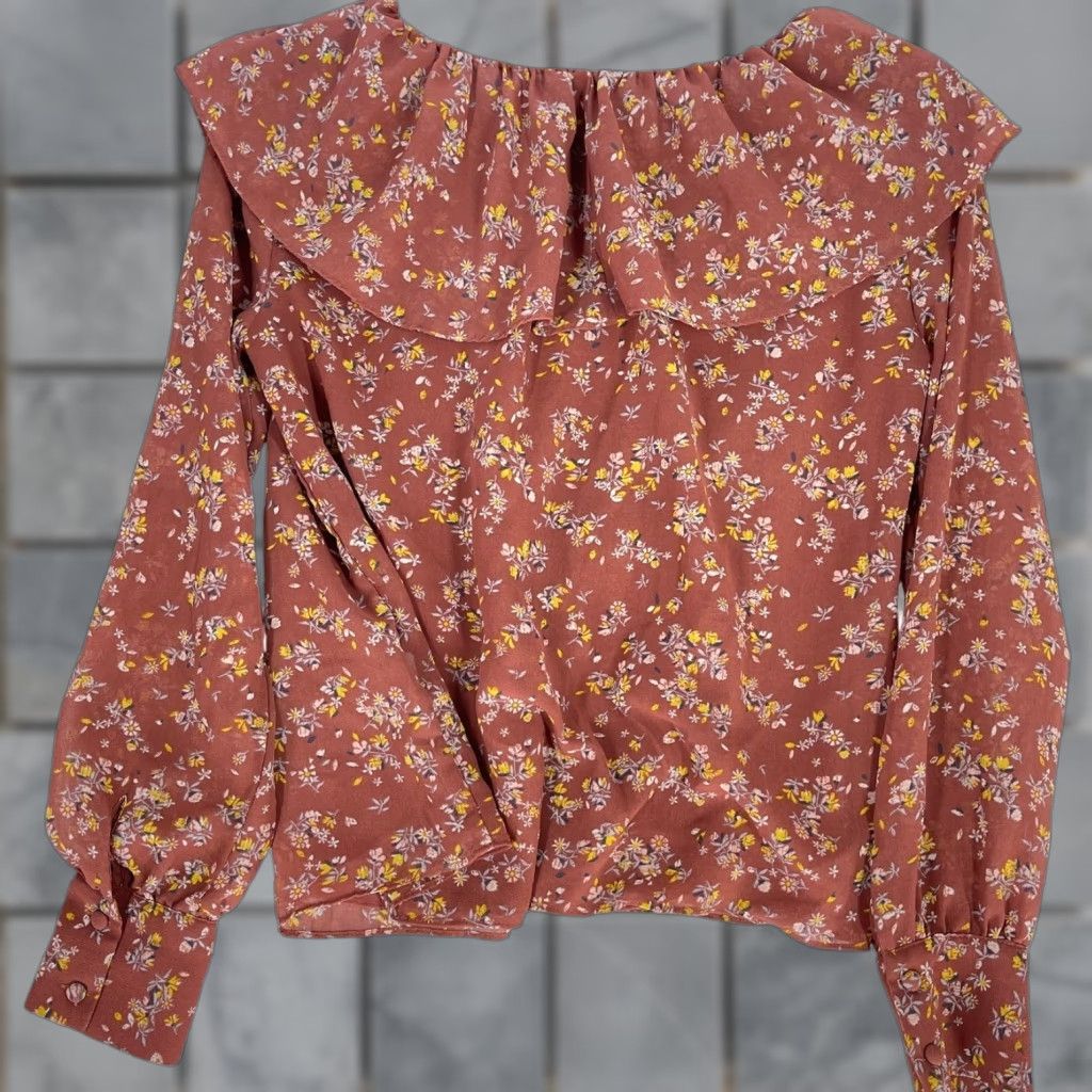 Vintage 1 STATE Blouse Women Long Sleeve Floral Scoop Neck Pullover Lightweight Bohemian Peasant Casual Shirt 2XS Pink Size XXS / US 00 / IT 34 - 1 Thumbnail