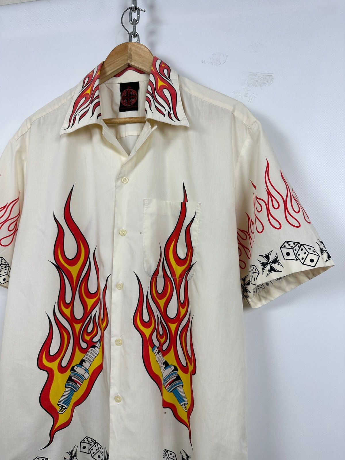 Other Vintage Pete Chenaski Fire Flame Car Crazy Hawaiian Shirt Size US XL / EU 56 / 4 - 4 Thumbnail