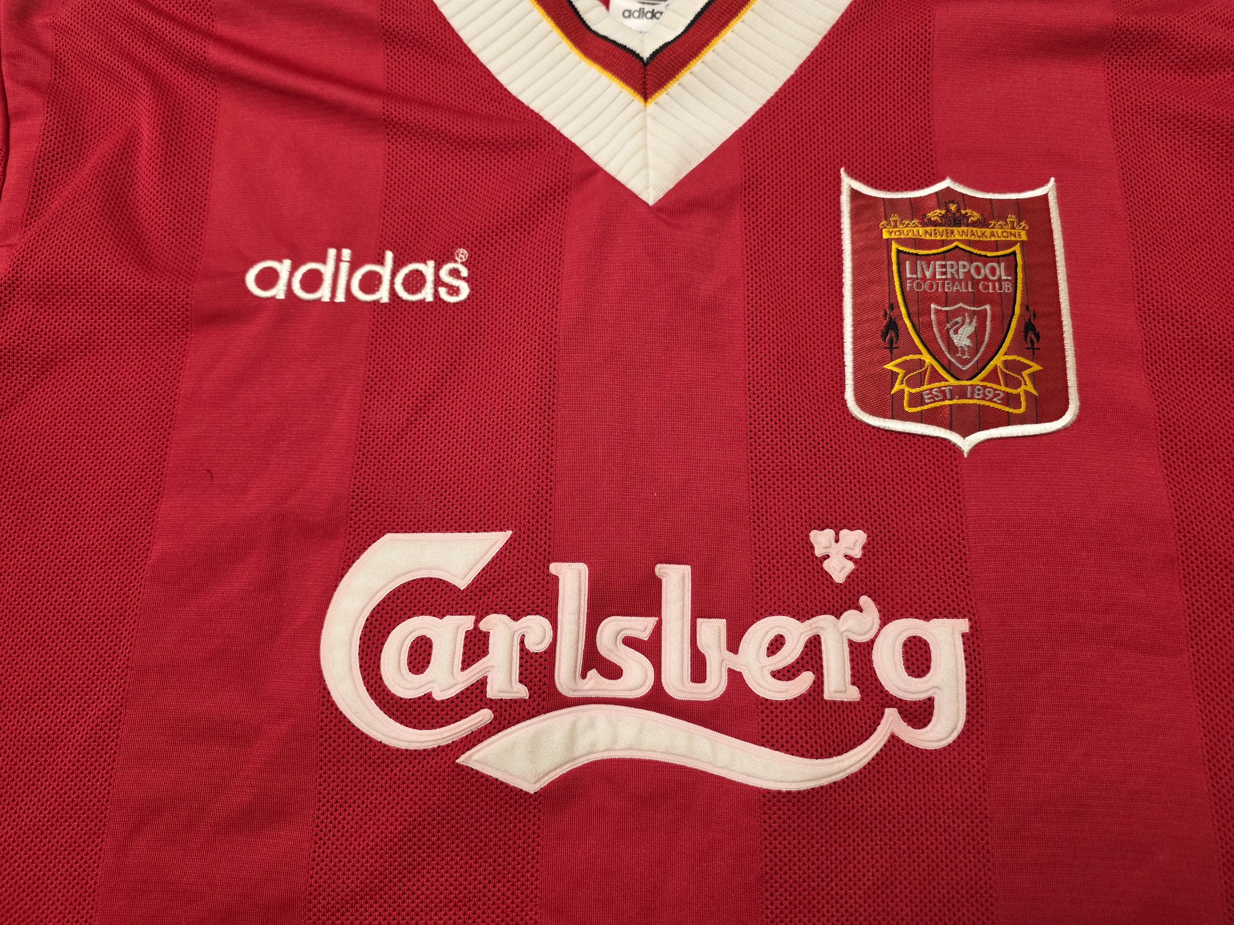 Adidas LIVERPOOL 1995 1996 HOME VINTAGE FOOTBALL SOCCER JERSEY Size US L / EU 52-54 / 3 - 3 Thumbnail