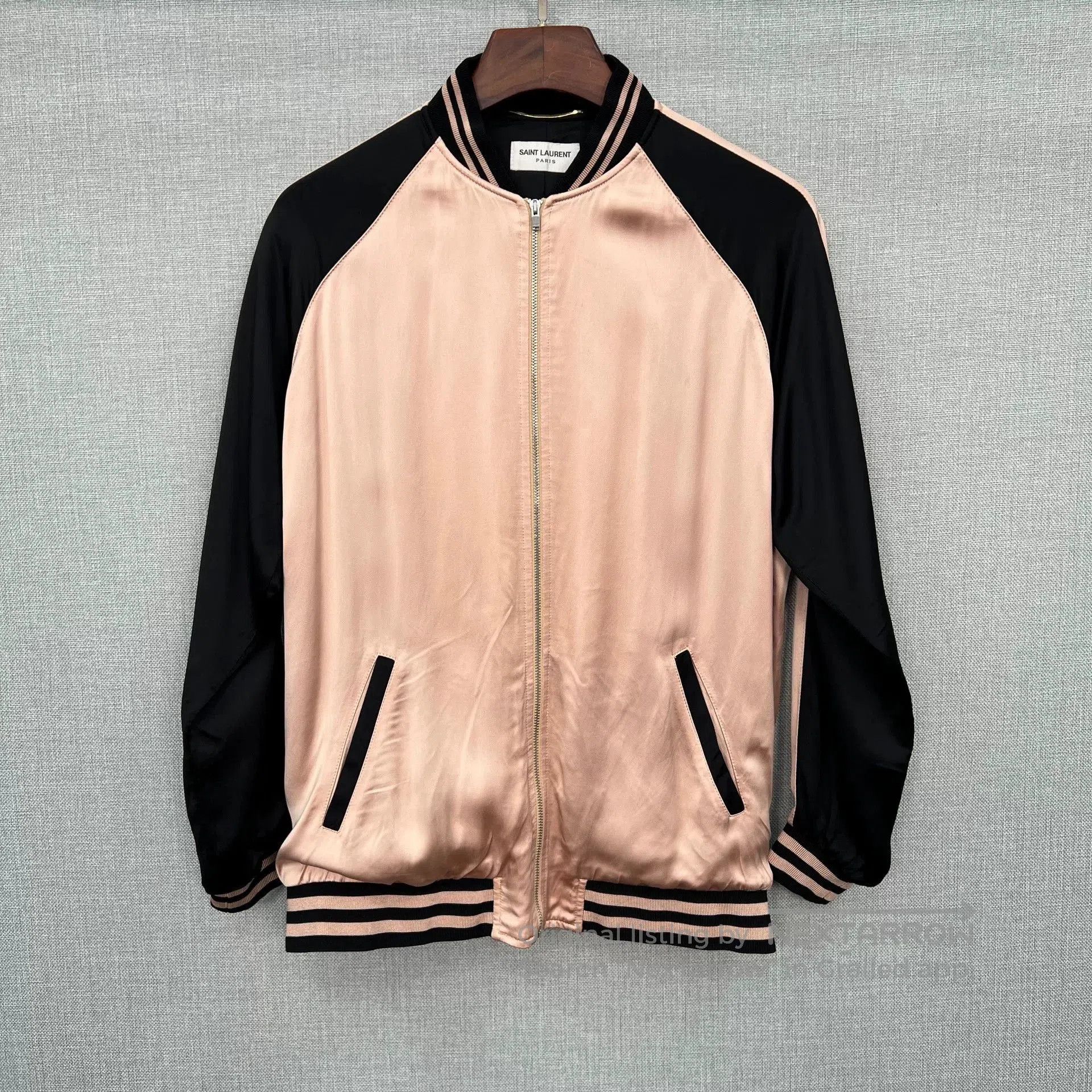 Saint Laurent Paris Saint Laurent Black Pink Silk Baseball Jacket. Size XXS / US 00 / IT 34 - 1 Thumbnail