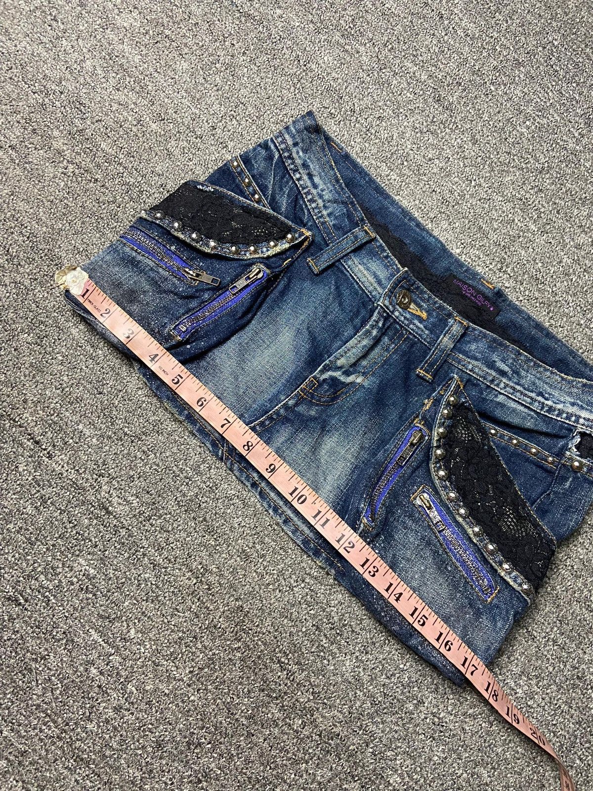 Japanese Brand Maison Gilfy Denim Mini Skirt with Lace & Zipper (158) Size 30" / US 8 / IT 44 - 11 Thumbnail