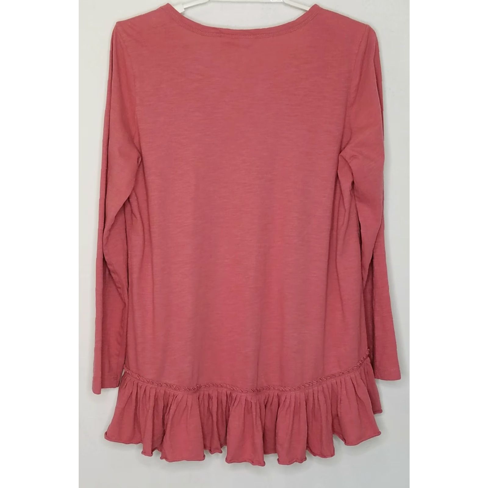 Vintage LOGO Lori Goldstein Slub Knit Pleated Hem Top Long Sleeve Round Neck Large Women Tunic 100% Cotton Pink High Low Not Vintage Size L / US 10 / IT 46 - 2 Thumbnail