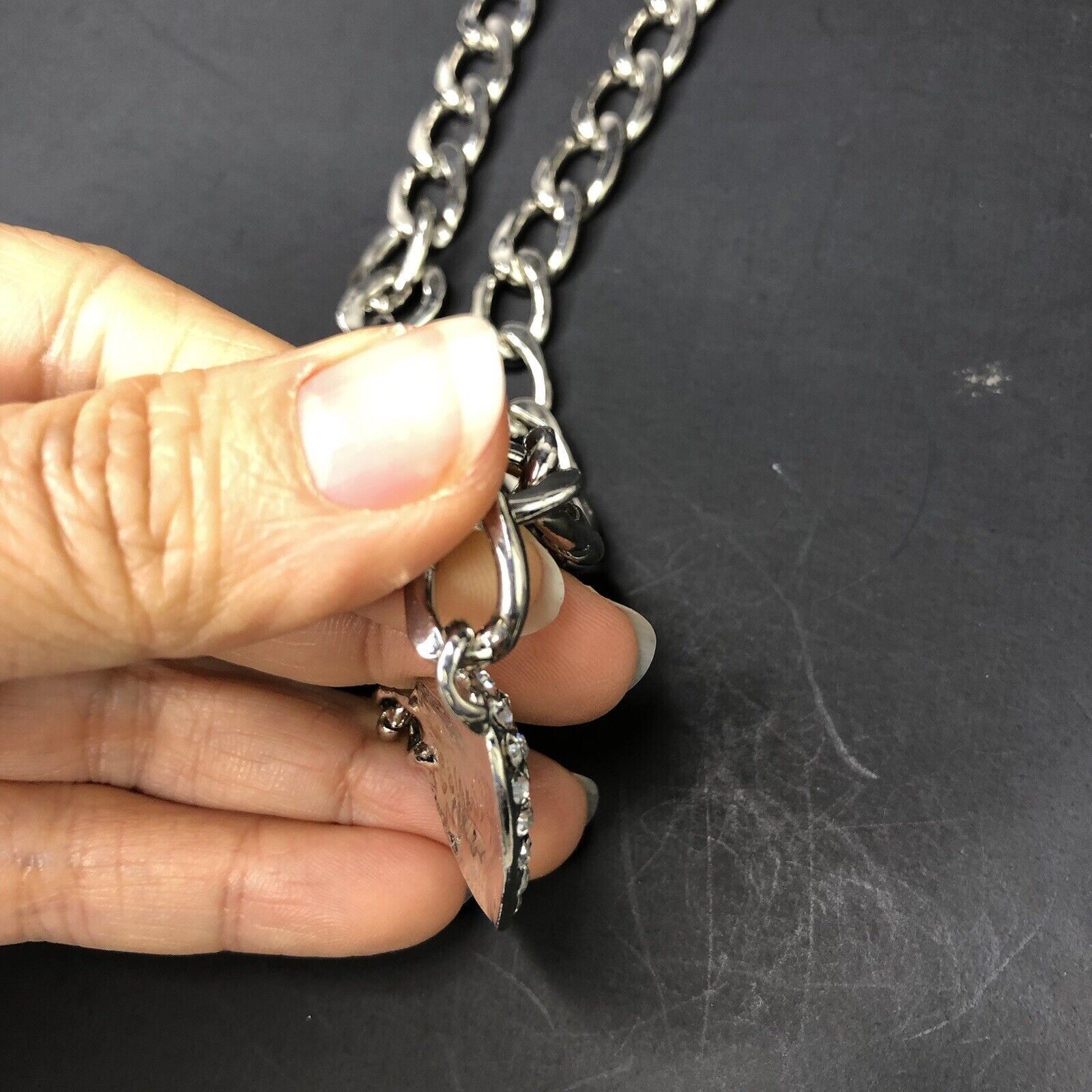 Other Heart Cuban Link Chain Clear Rhinestones Pendant necklace18" Size ONE SIZE - 6 Thumbnail
