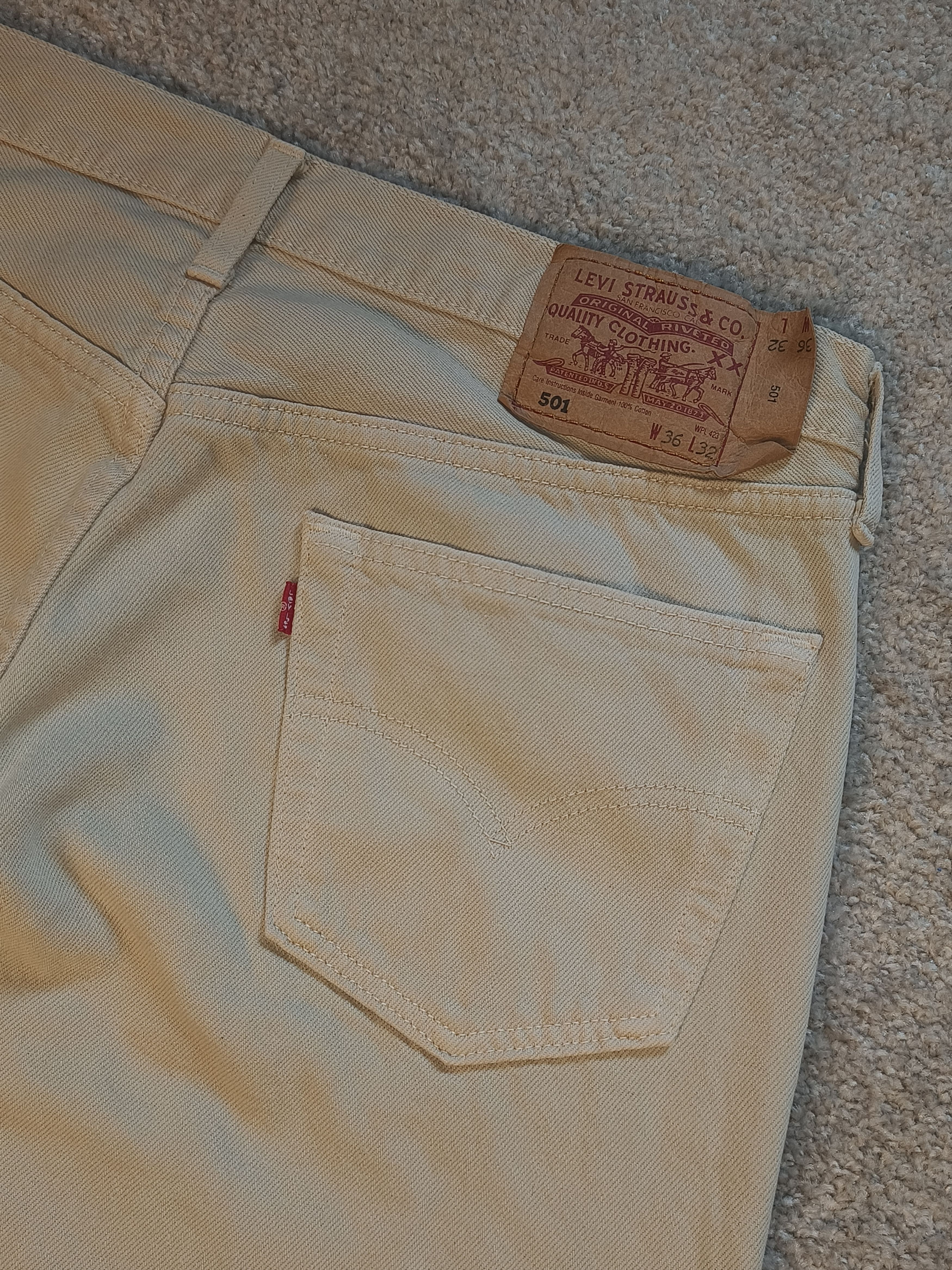 Levi's × Vintage Vintage Rare 90s Levi's 501 Cream Beige Jeans Made In USA Size US 36 / EU 52 - 3 Thumbnail