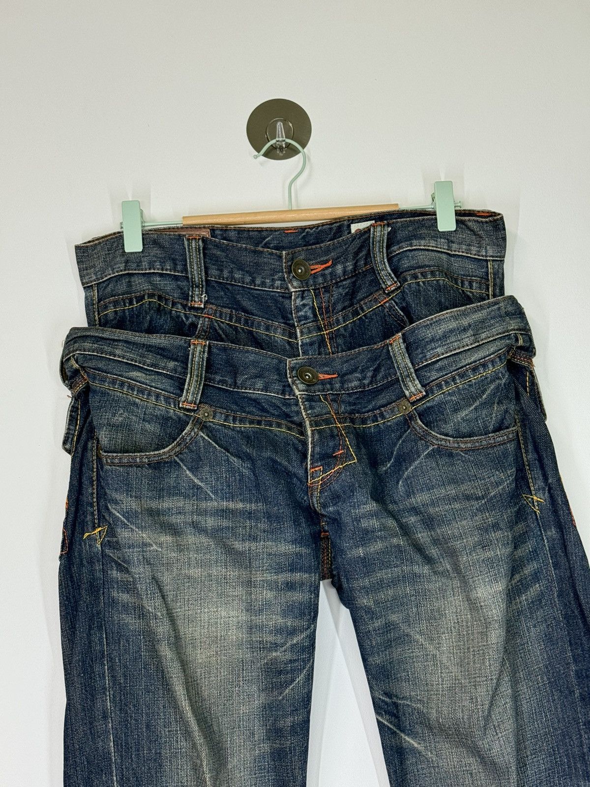 Hysteric Glamour × Japanese Brand Distressed Doube Waist Junya Watanabe Denim Jeans Size US 31 - 4 Thumbnail