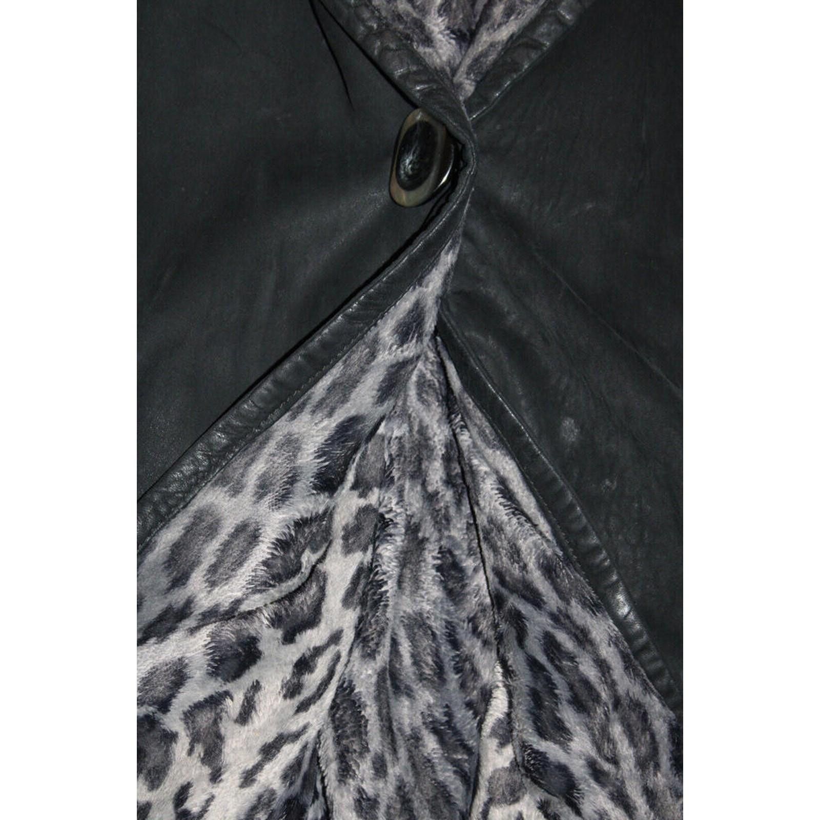Other Enrico Mandelli Black Leather Suede Leopard Print Coat Size US L / EU 52-54 / 3 - 4 Thumbnail
