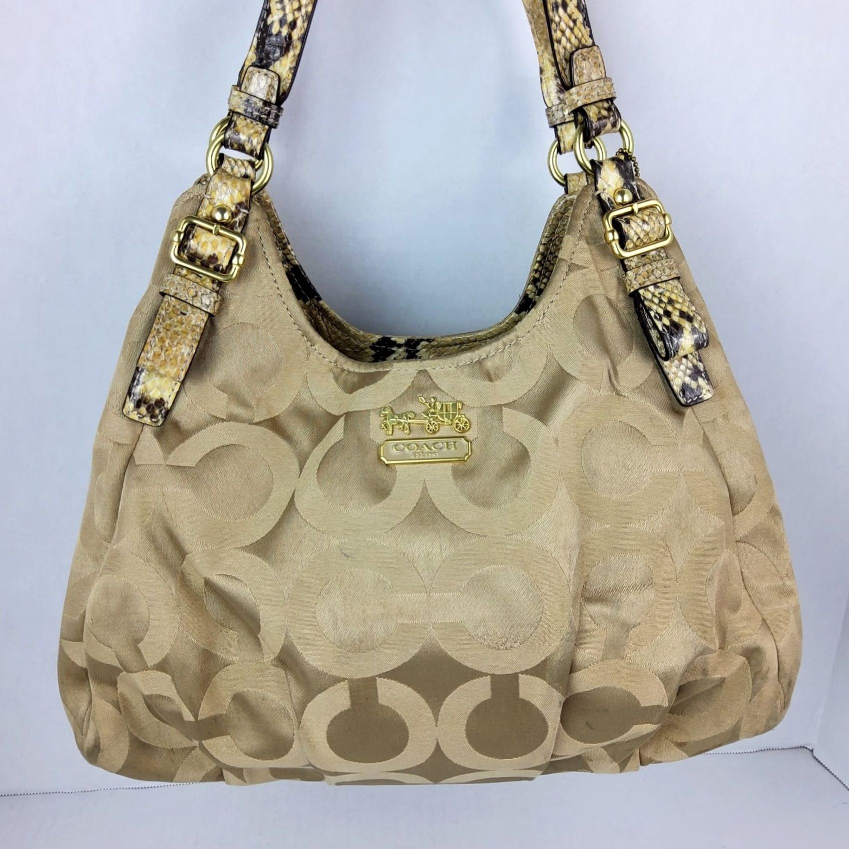 Coach Coach Op Art Snake Trim Shoulder Bag Purse, Signature 17689, Brown, Women, Fabric, Shoulder Bag, Snake Theme, 14x9.5x4, Pre-owned Size ONE SIZE - 4 Thumbnail