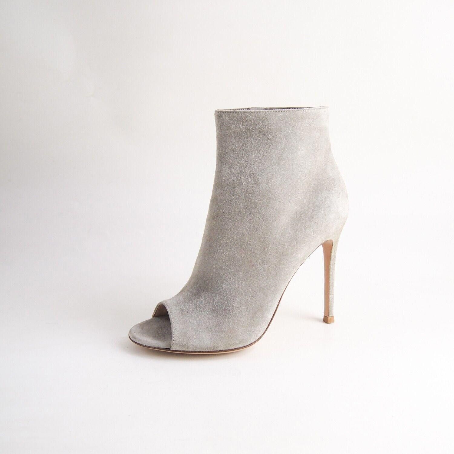 Gianvito Rossi Open Toe Booties Gray Suede US EU