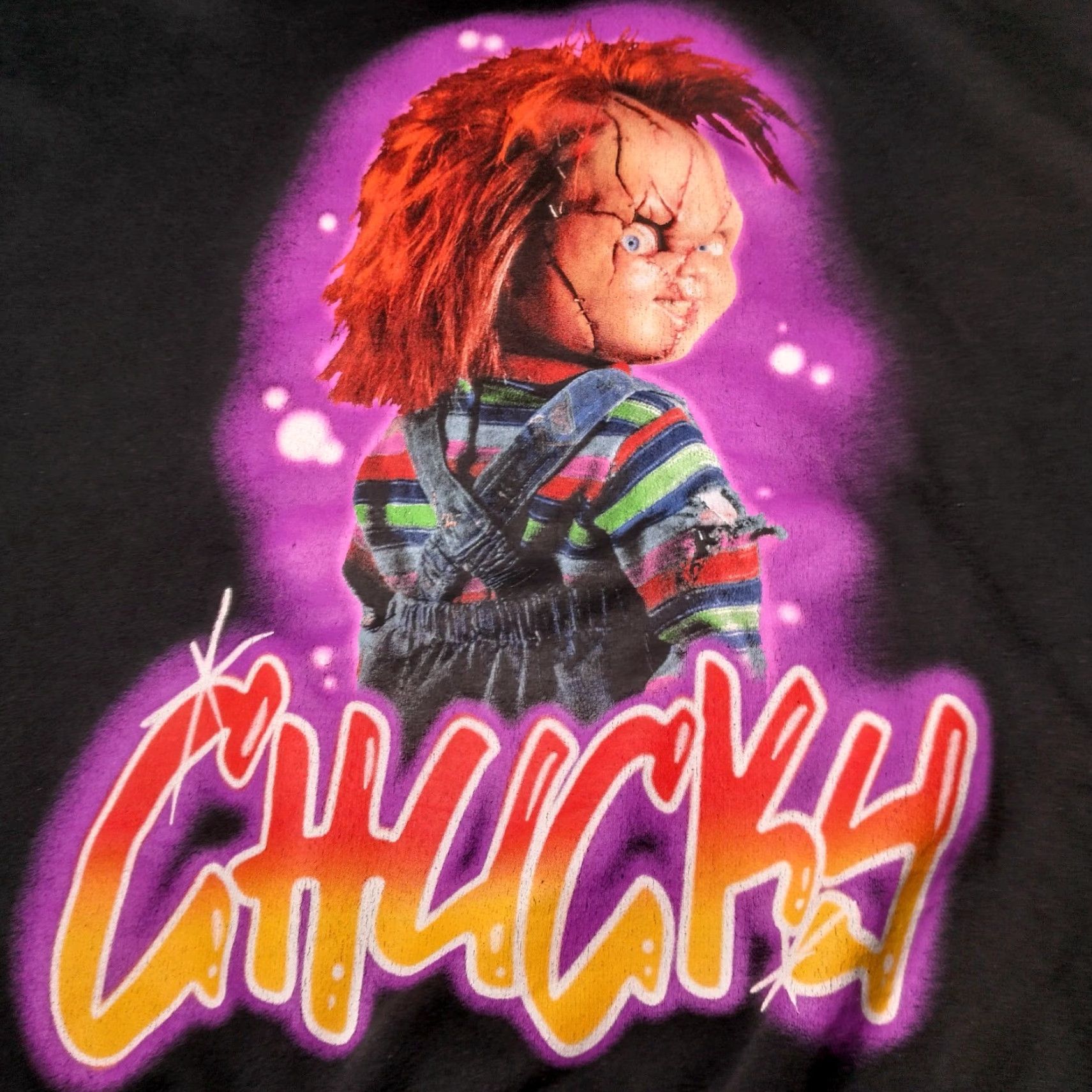 Vintage Chucky Doll Hoodie Men's Medium Black Pullover Hoodie Halloween Horror Graphic Knit Cotton Blend Size US M / EU 48-50 / 2 - 2 Thumbnail