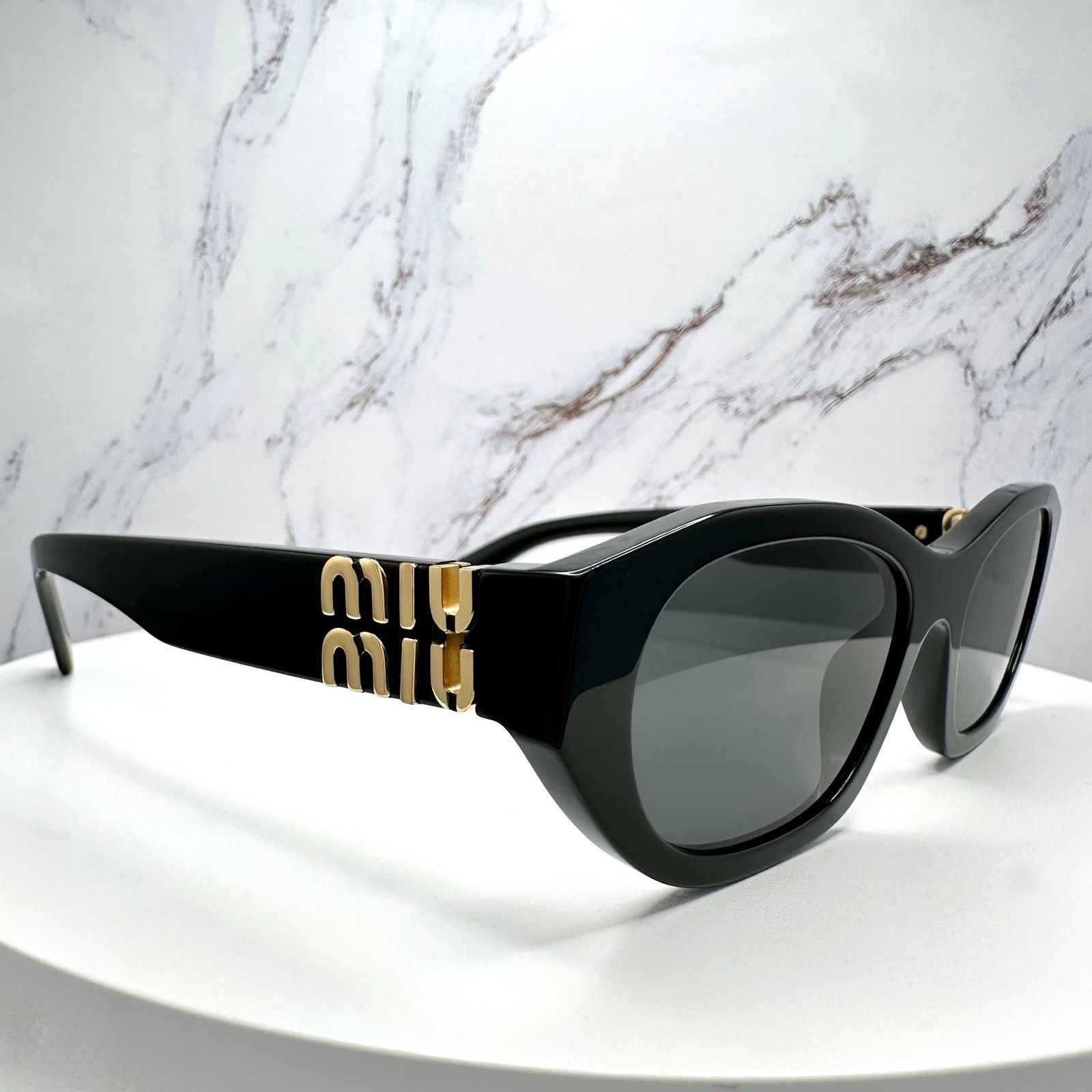 Miu Miu NEW MIU MIU Sunglasses Black Gold Rectangle Cat Eye Size ONE SIZE - 17 Thumbnail