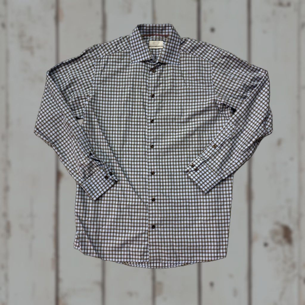 Eton Etón Dress Shirt Blue Cotton Long Sleeve 16 41 16 Twill Regular Button Collar Mens Vintage No Size 42R - 1 Thumbnail