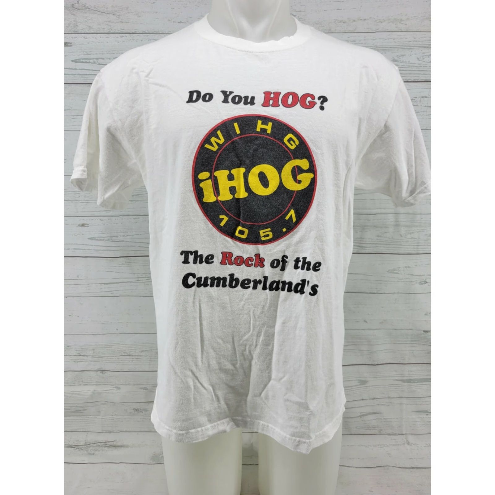 Fruit Of The Loom WIHG IHOG Radio Shirt White Size Large Shirt Mens Short Sleeve 105.7 FCC? Size US L / EU 52-54 / 3 - 2 Thumbnail