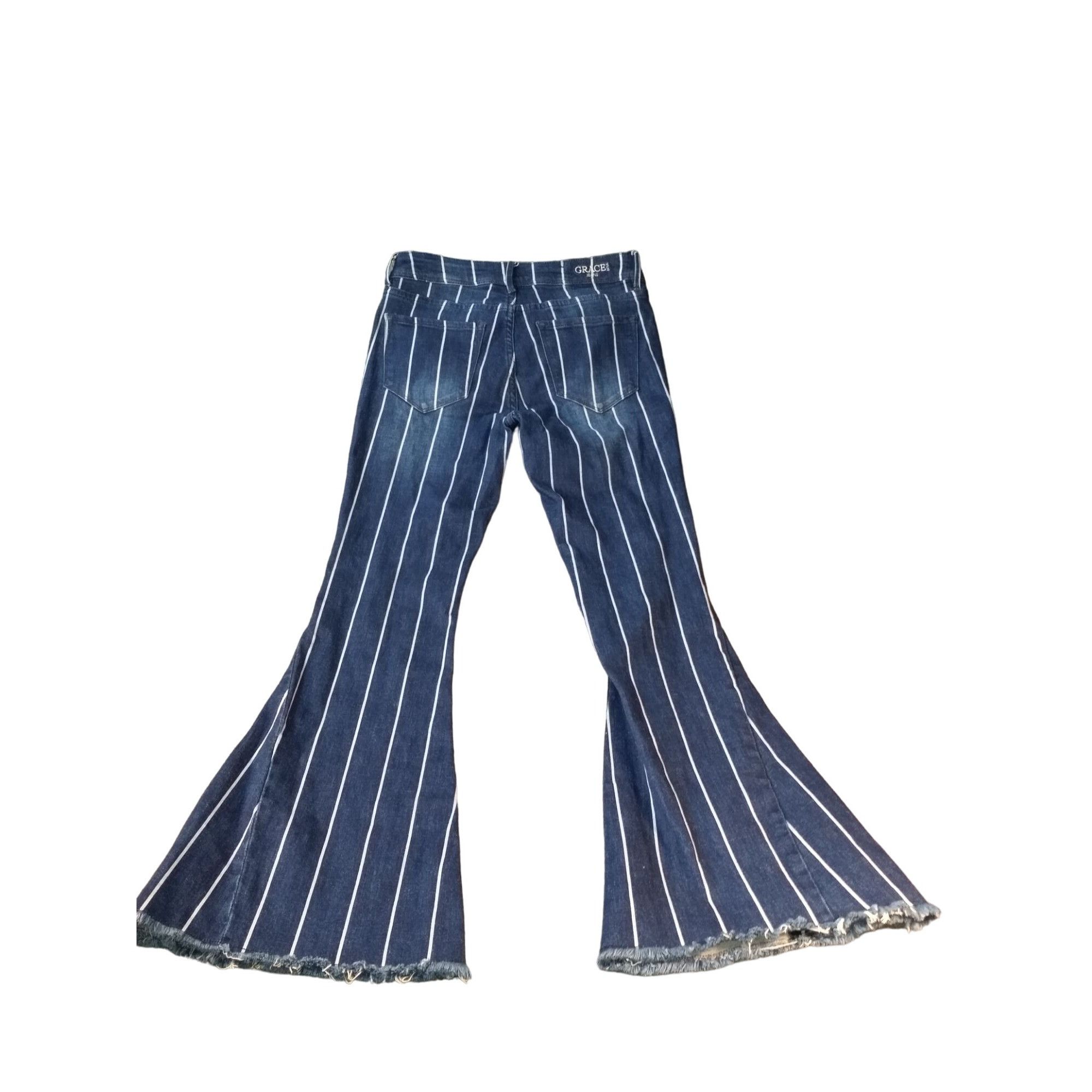 Grace in LA Grace In LA Jeans Women Sz 27 Pinstripe Flare Frayed Bell Bo Size 27" / US 4 / IT 40 - 8 Thumbnail