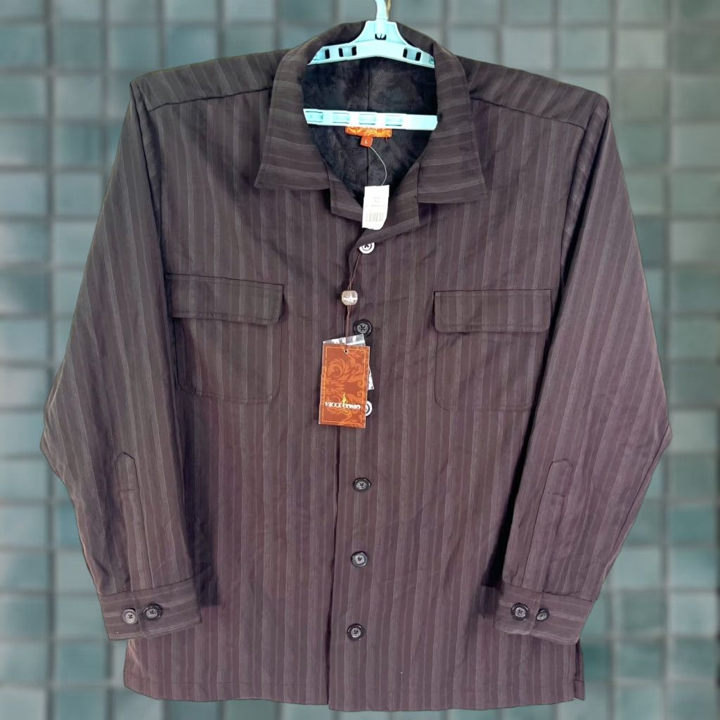 Vintage Vicci Uomo Striped Lined Button Up Shirt Mens L Brown Pockets NWT Shirt Size US L / EU 52-54 / 3 - 1 Thumbnail