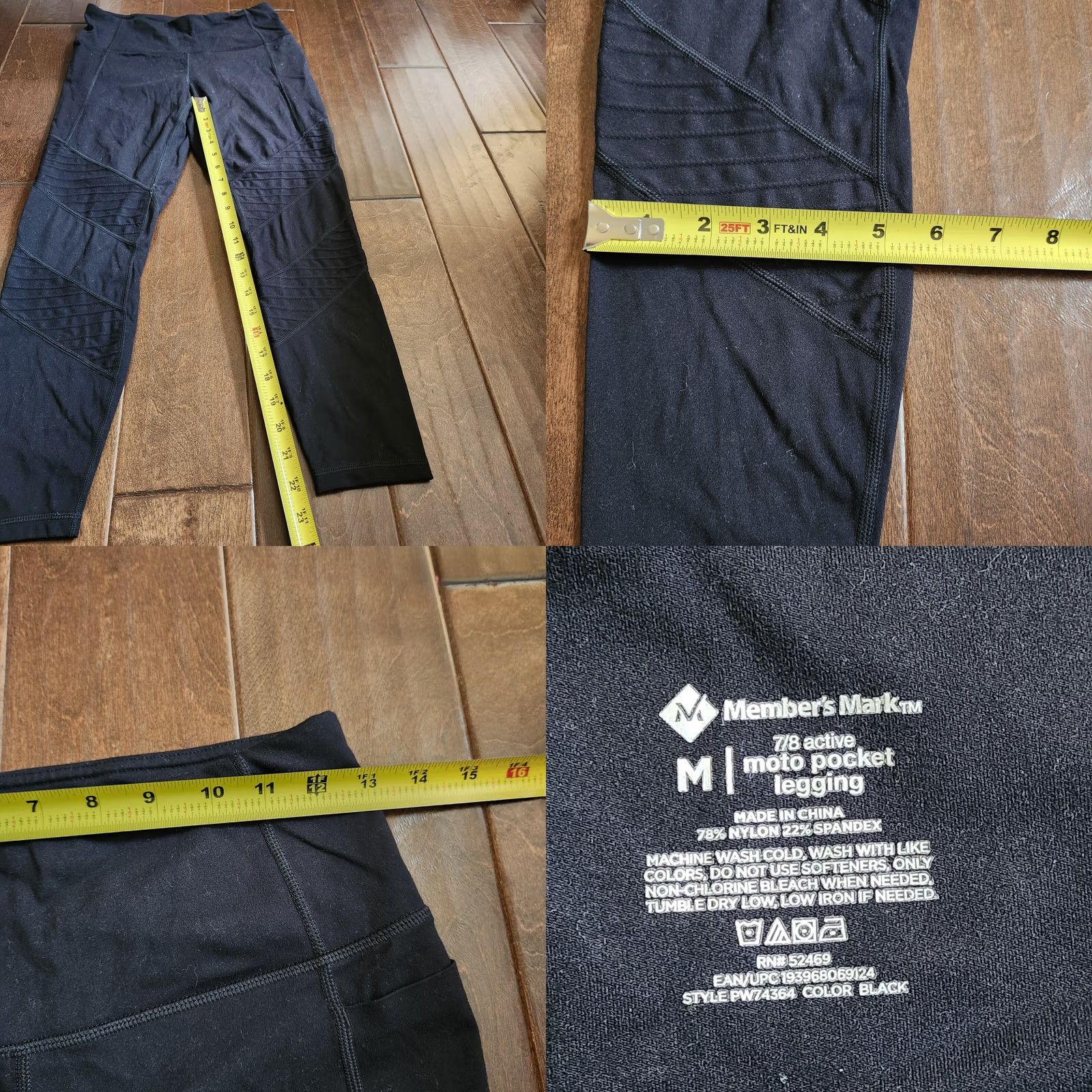 Vintage Members Mark Women's 7/8 Active Moto Pocket Black Leggings - Size M Size 32" / US 10 / IT 46 - 8 Thumbnail