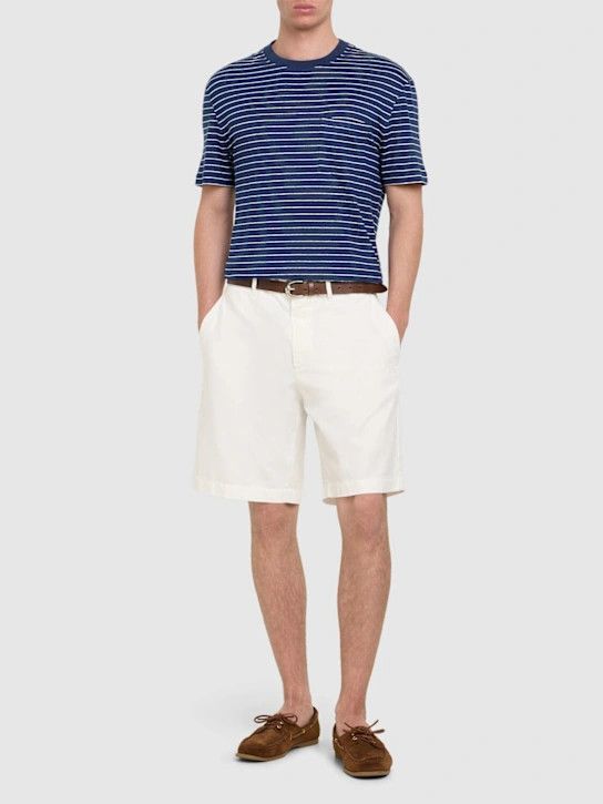 Brunello Cucinelli o1lsvrm0425 Striped Linen T-Shirt in Blue Size US XXL / EU 58 / 5 - 3 Thumbnail