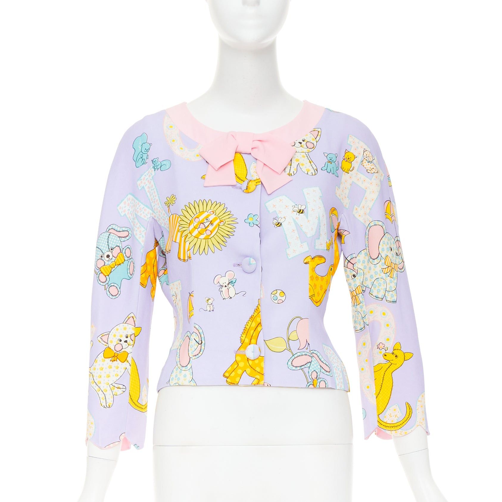 Moschino MOSCHINO COUTURE! 2022 Runway Calico Animals purple pink bow front fitted jacket IT44 L Size M / US 6-8 / IT 42-44 - 1 Thumbnail